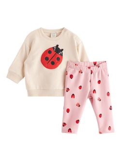 Lindex Baby Ladybird Sweatshirt & Leggings Set, Light Beige/Multi, Light Beige/Multi