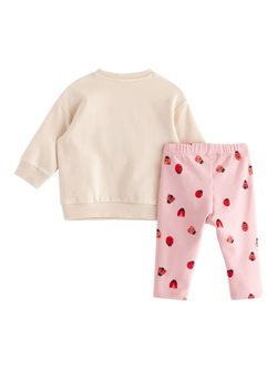 Lindex Baby Ladybird Sweatshirt & Leggings Set, Light Beige/Multi - view 2, Light Beige/Multi