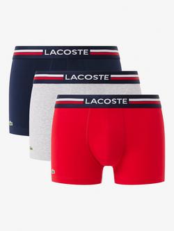 Lacoste Stripe Waistband Cotton Stretch Trunks, Pack of 3, Red, Red