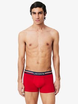 Lacoste Stripe Waistband Cotton Stretch Trunks, Pack of 3, Red - view 2, Red