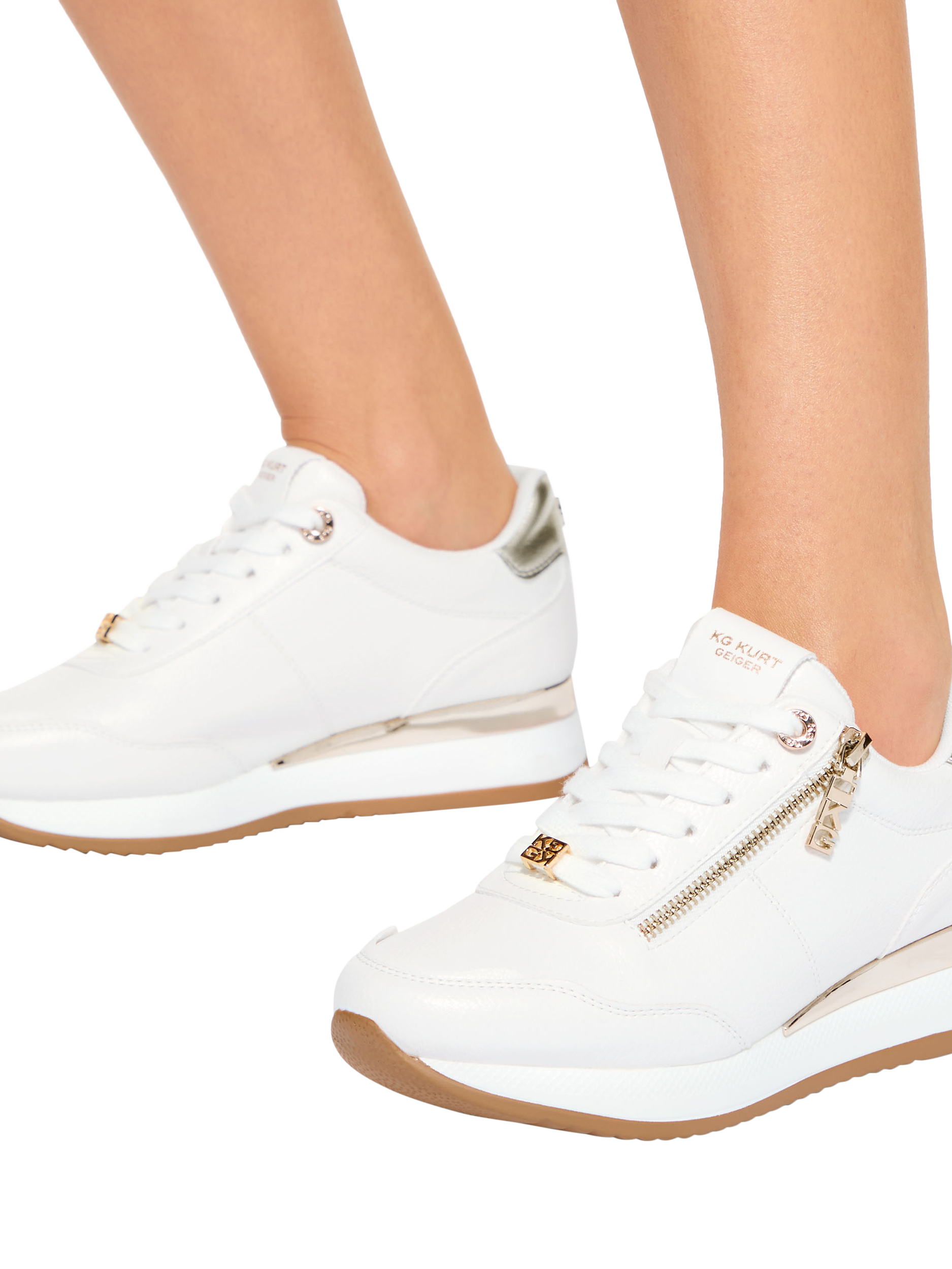 Product image 2 of 5, which shows KG Kurt Geiger Lina Zip Lace Up Trainers, White, 3
