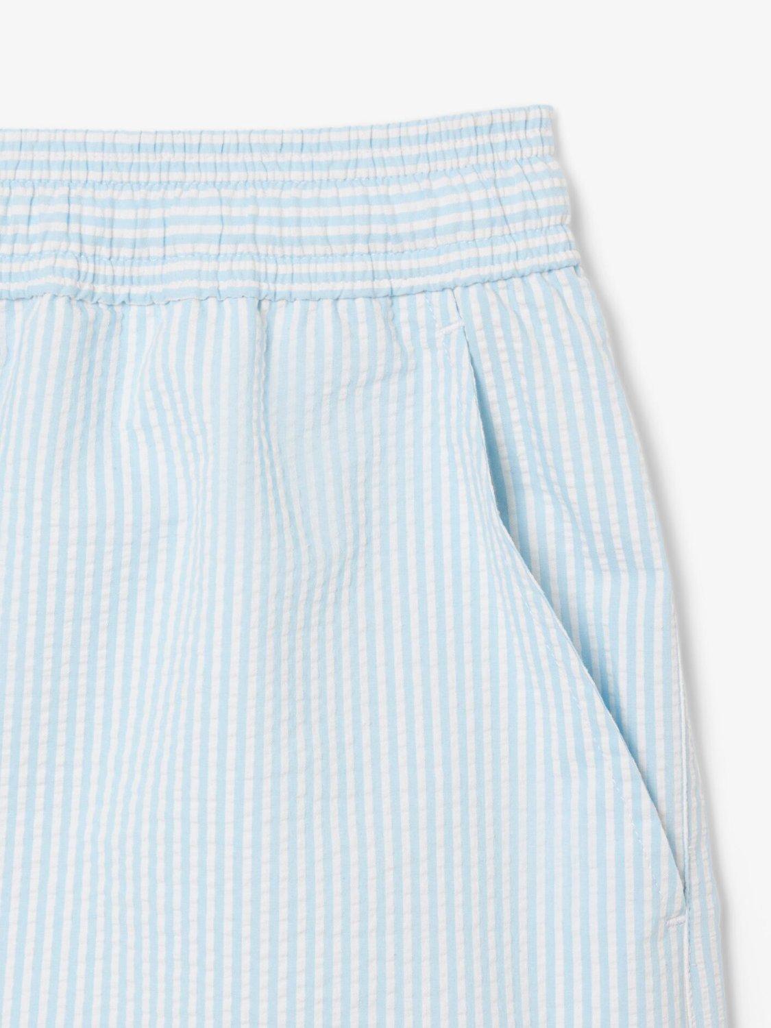 Product image 2 of 3, which shows Lacoste Seersucker Stripe Swim Trunks, Blue Sky, S