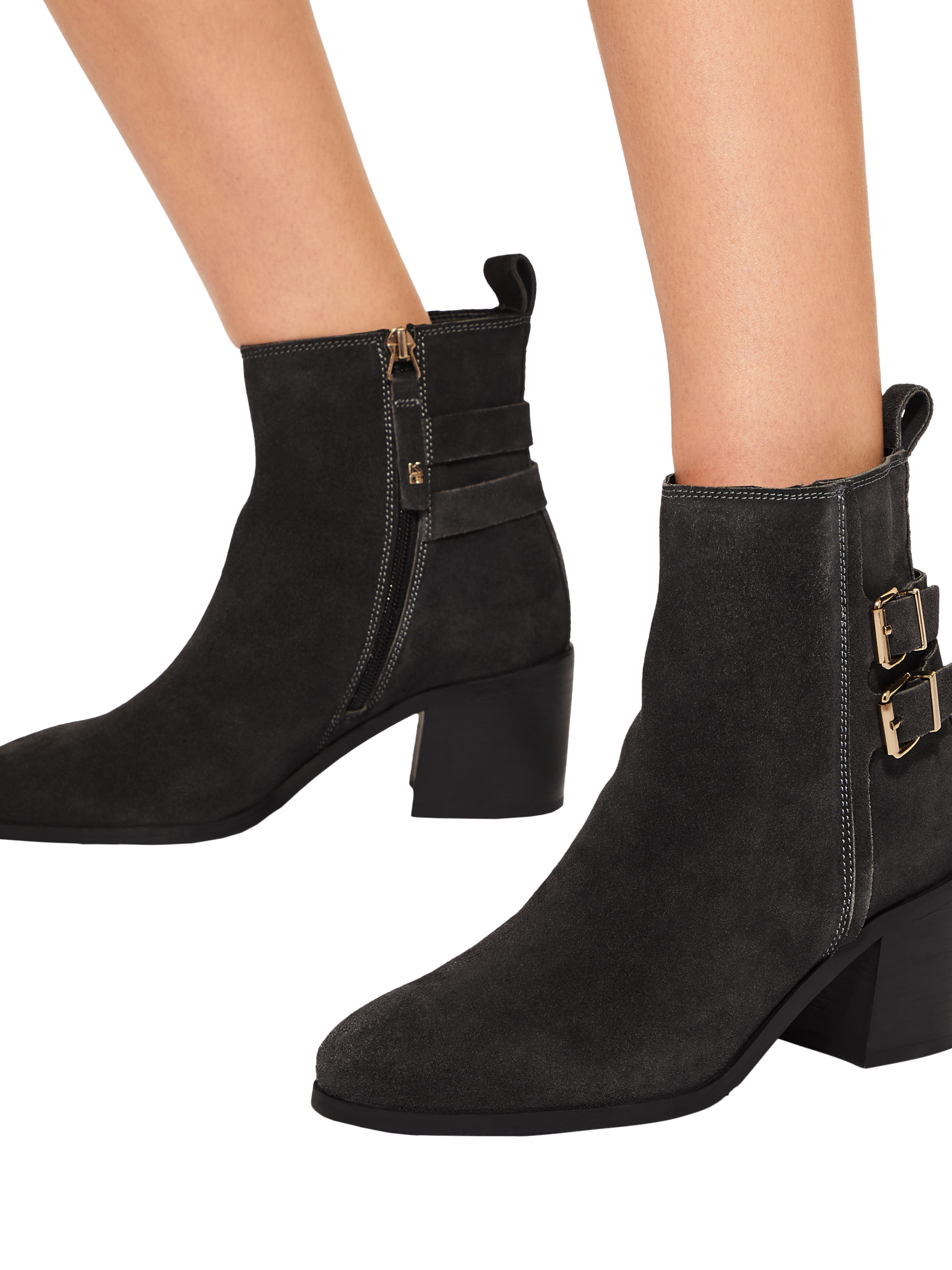 Product image 2 of 5, which shows KG Kurt Geiger Tanya Suede Buckle Ankle Boots, Grey Mid, 3