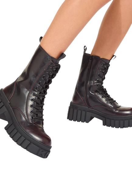 KG Kurt Geiger Tegan Chunky Biker Boots, Red Wine - view 2, Red Wine