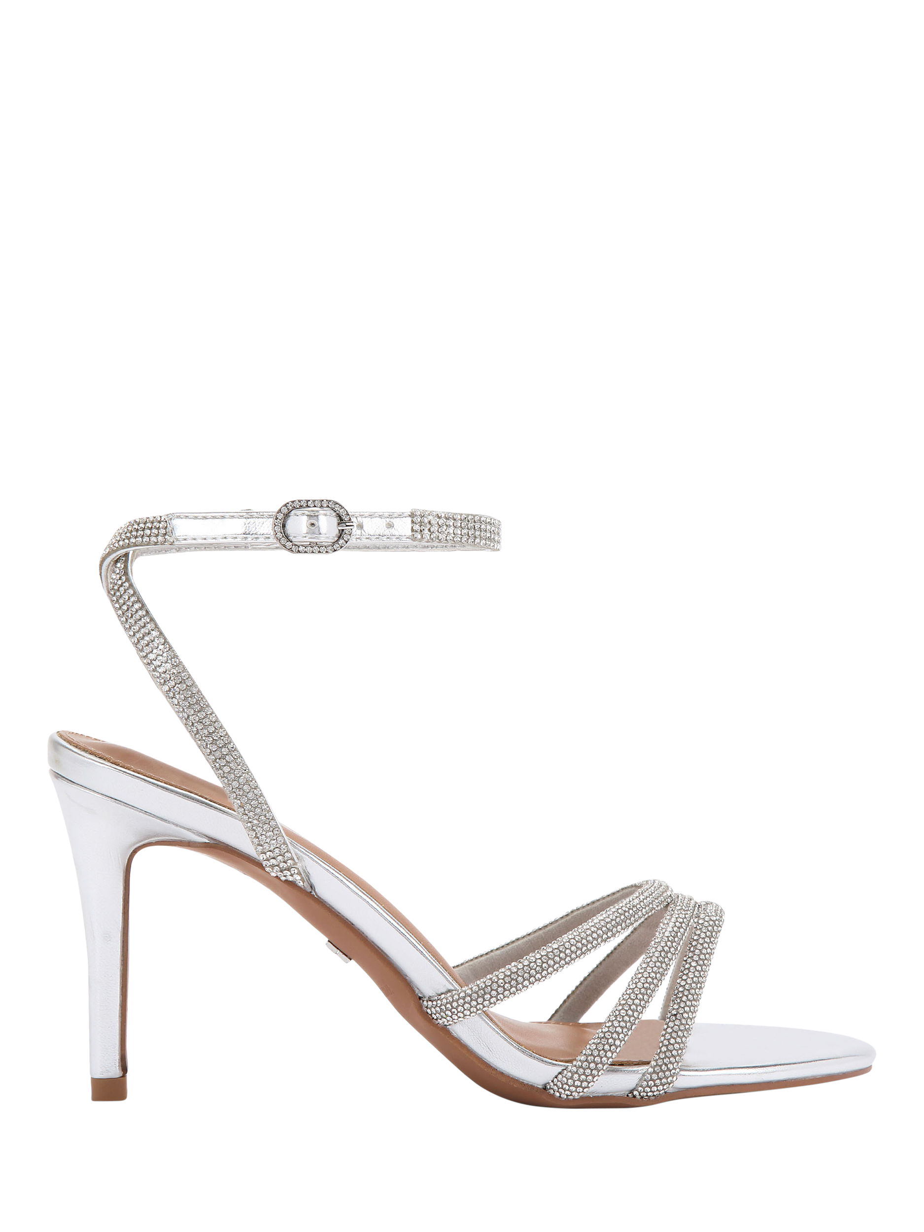 Product image 1 of 5, which shows KG Kurt Geiger Fancy Embellished Heeled Sandals, Silver, 3