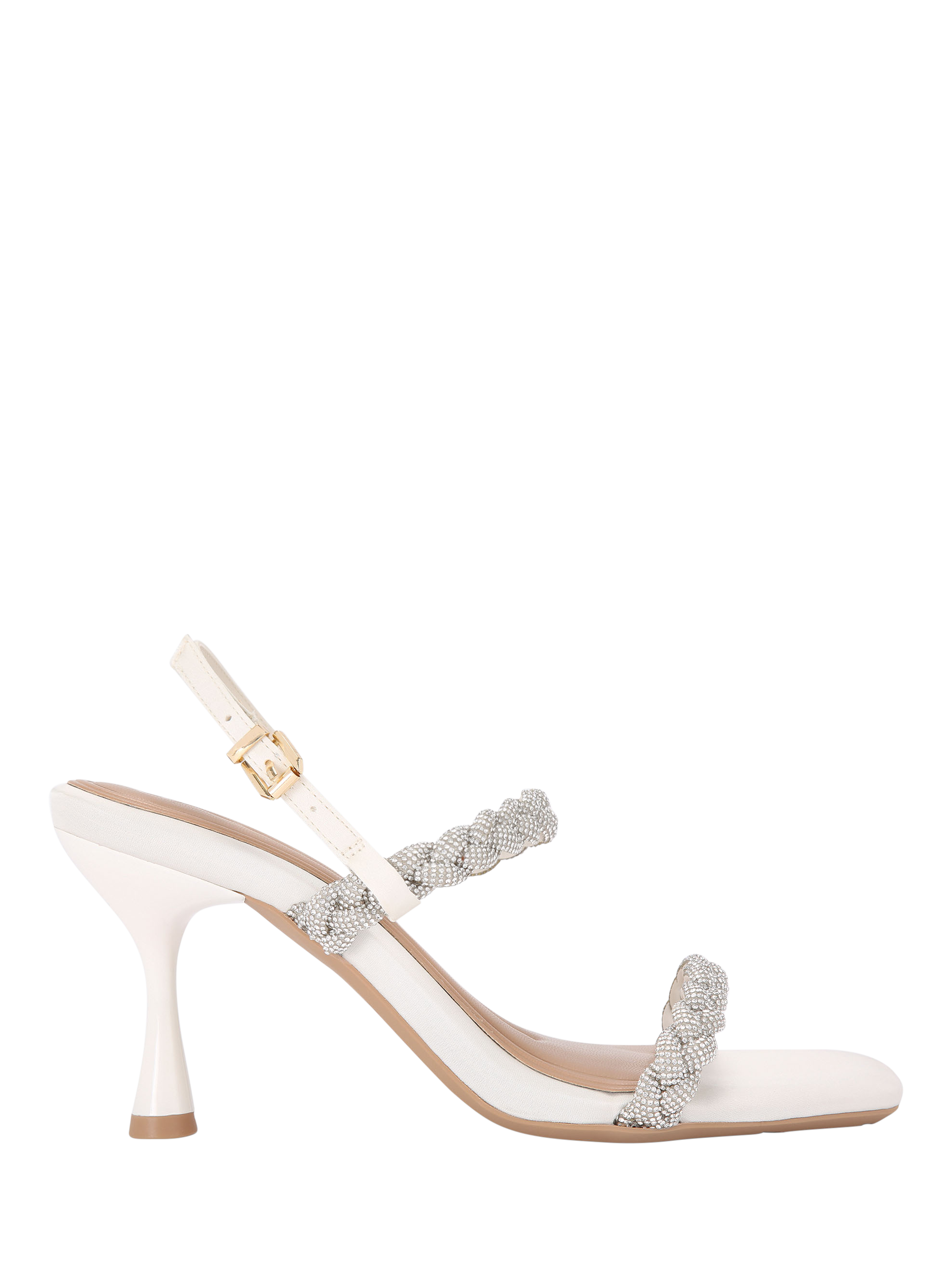 KG Kurt Geiger Faye Satin Embellished Heeled Sandals. Silver