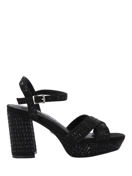 KG Kurt Geiger Fleur Platform Bling Block Heel Sandals, Black, Black