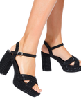 KG Kurt Geiger Fleur Platform Bling Block Heel Sandals, Black