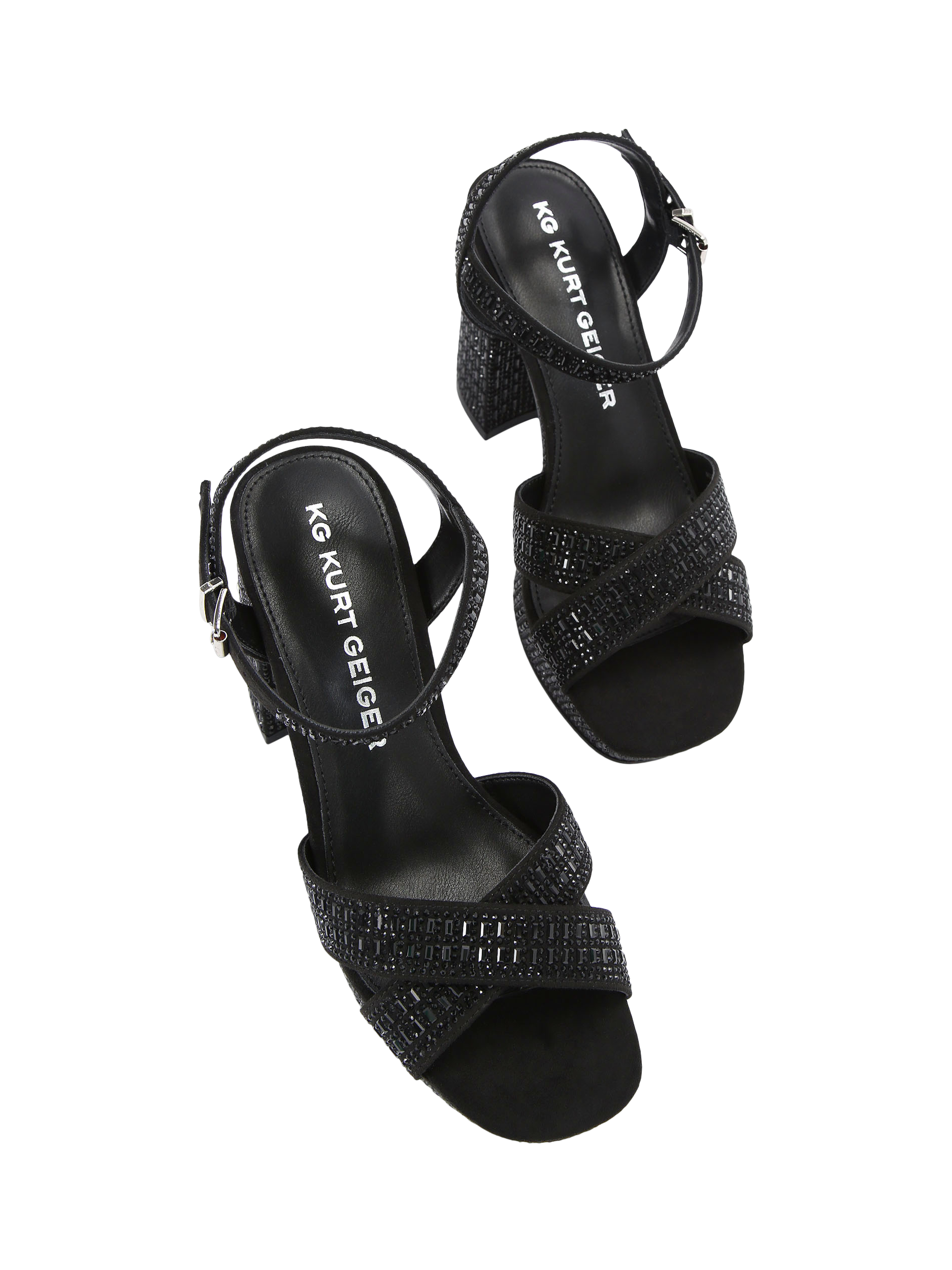 Product image 3 of 5, which shows KG Kurt Geiger Fleur Platform Bling Block Heel Sandals, Black, 3