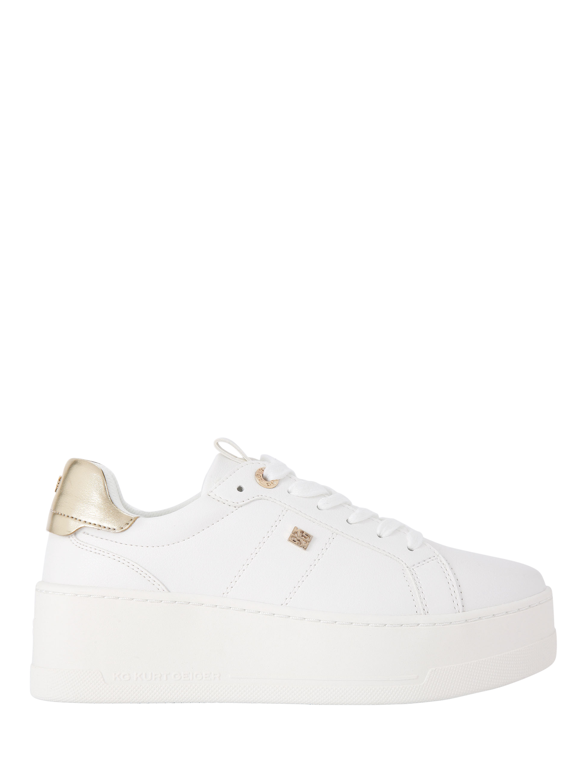 Product image 1 of 6, which shows KG Kurt Geiger Leader Lace Up Flatform Trainers, White, 3