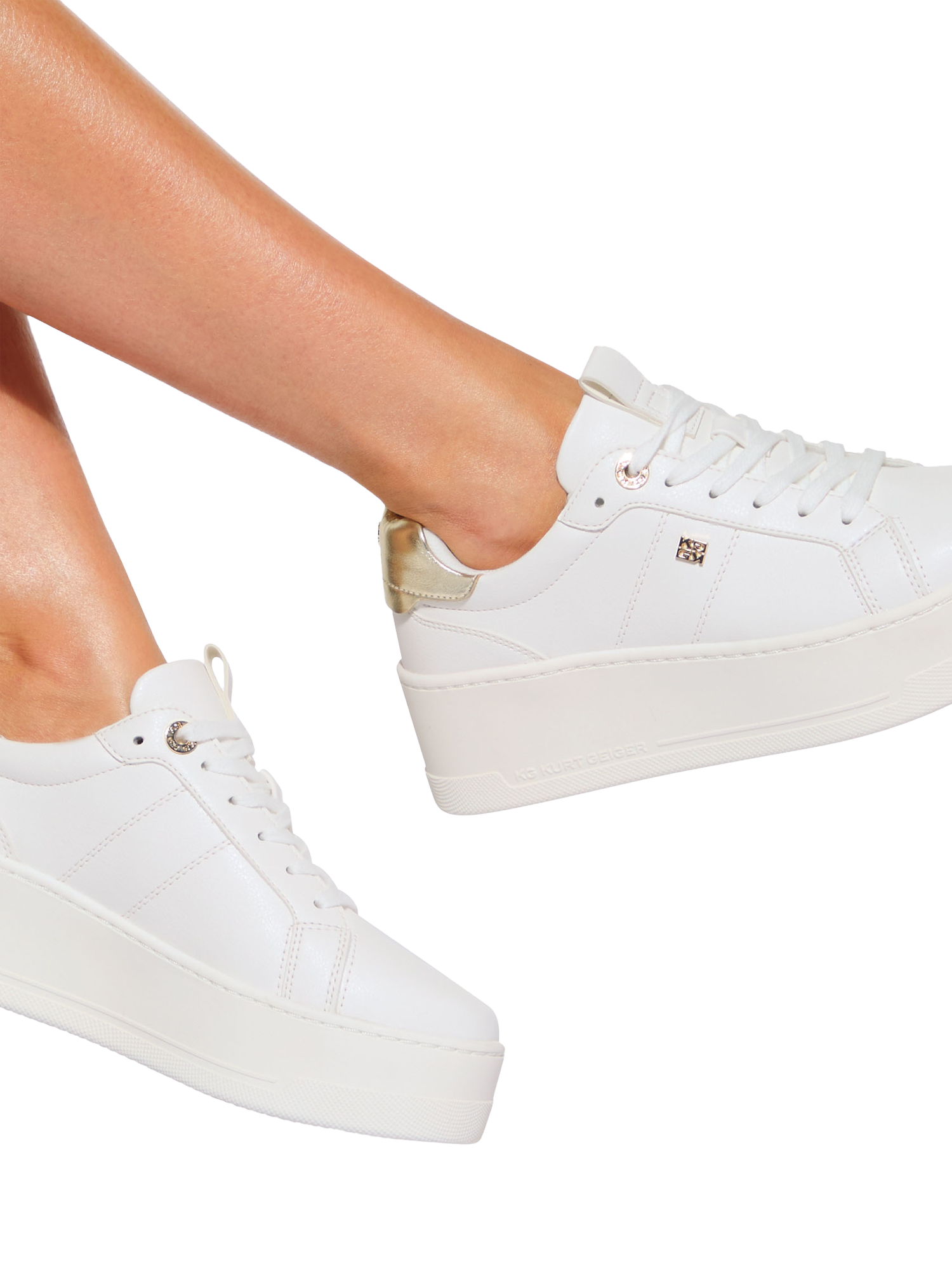 Product image 2 of 6, which shows KG Kurt Geiger Leader Lace Up Flatform Trainers, White, 3