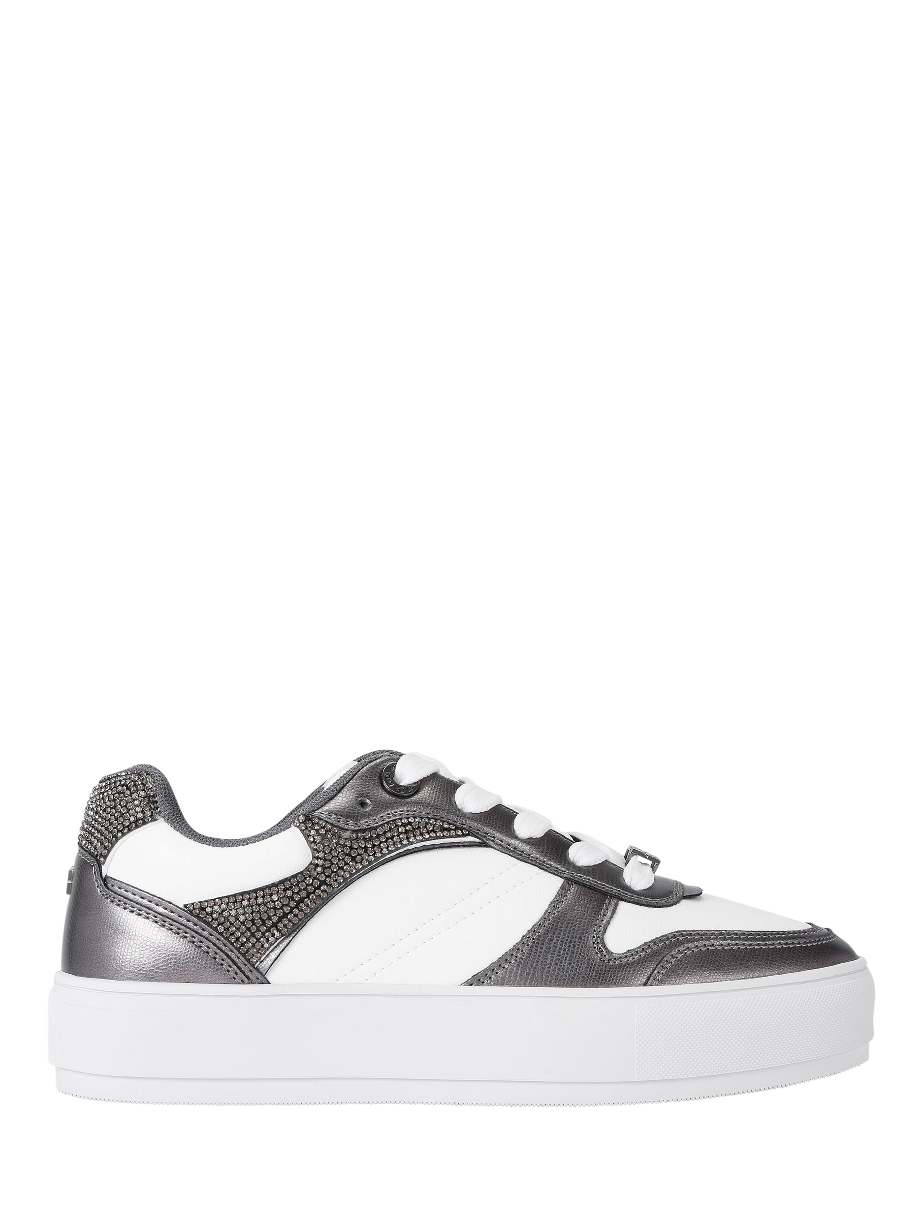 KG Kurt Geiger Loran Embellished Lace Up Trainers, White/Silver