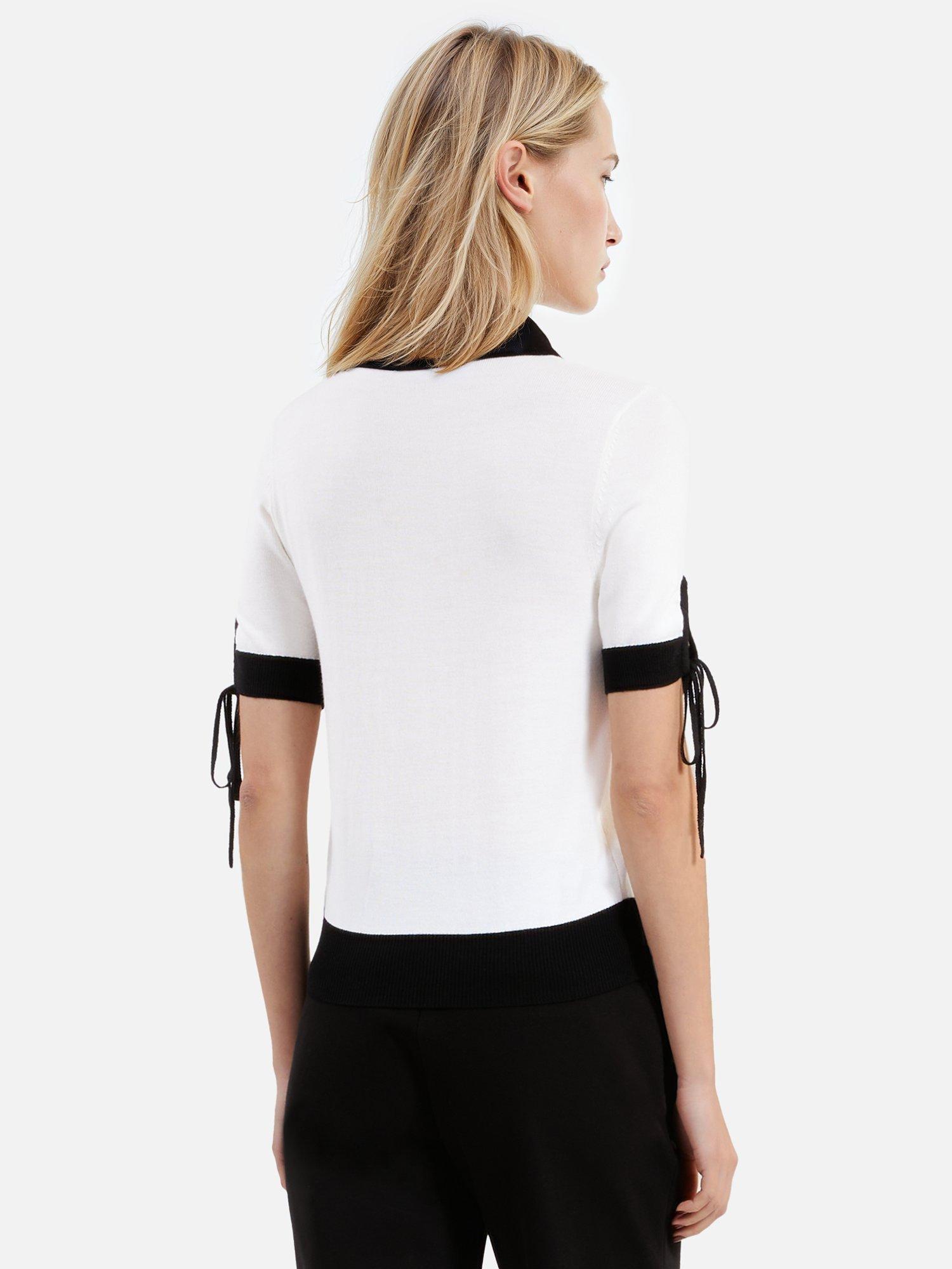 Product image 3 of 6, which shows THE KOOPLES Contrast Tie Sleeve Pure Wool Top, White/Black, 6