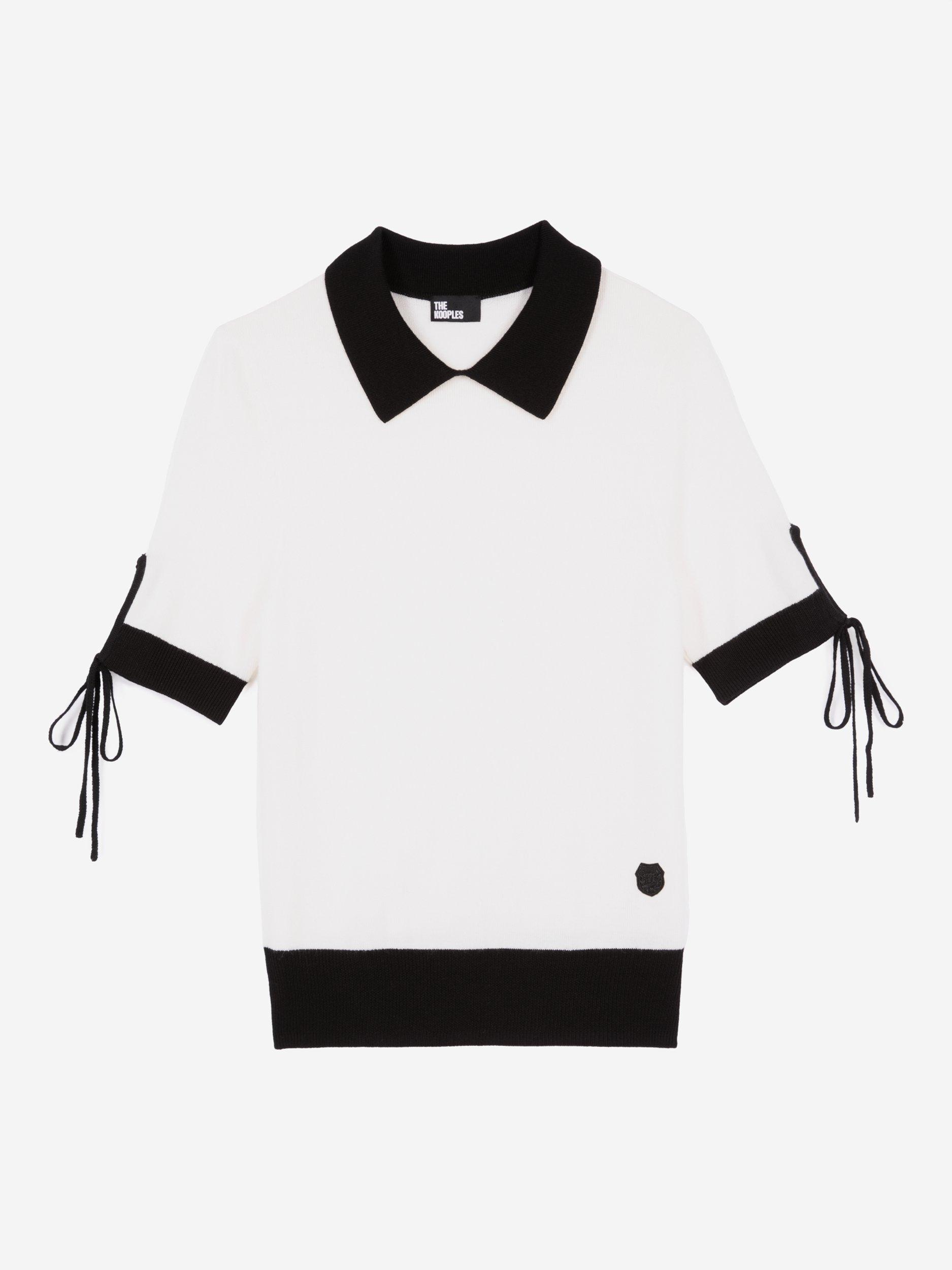 Product image 4 of 6, which shows THE KOOPLES Contrast Tie Sleeve Pure Wool Top, White/Black, 6
