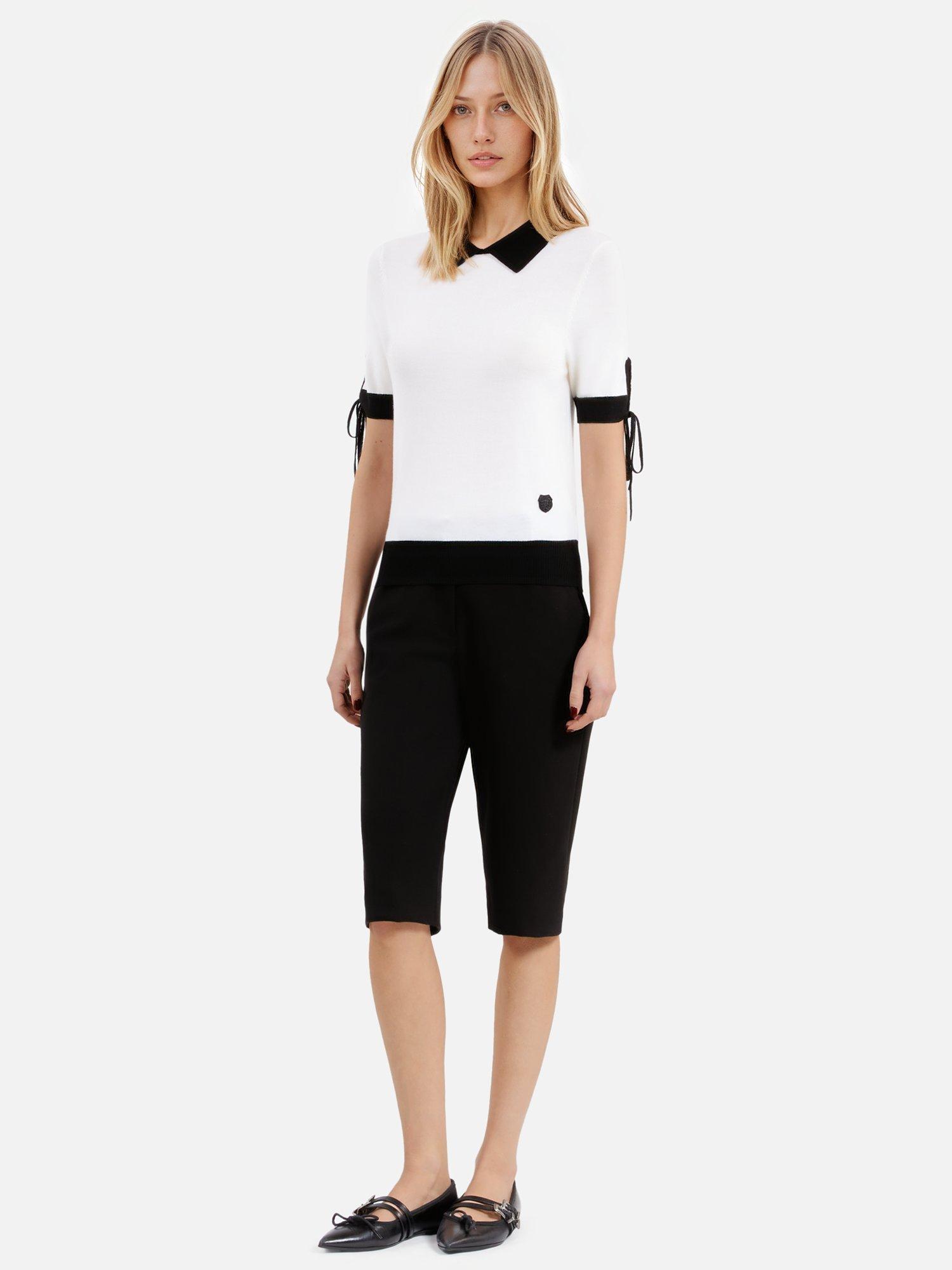 Product image 5 of 6, which shows THE KOOPLES Contrast Tie Sleeve Pure Wool Top, White/Black, 6