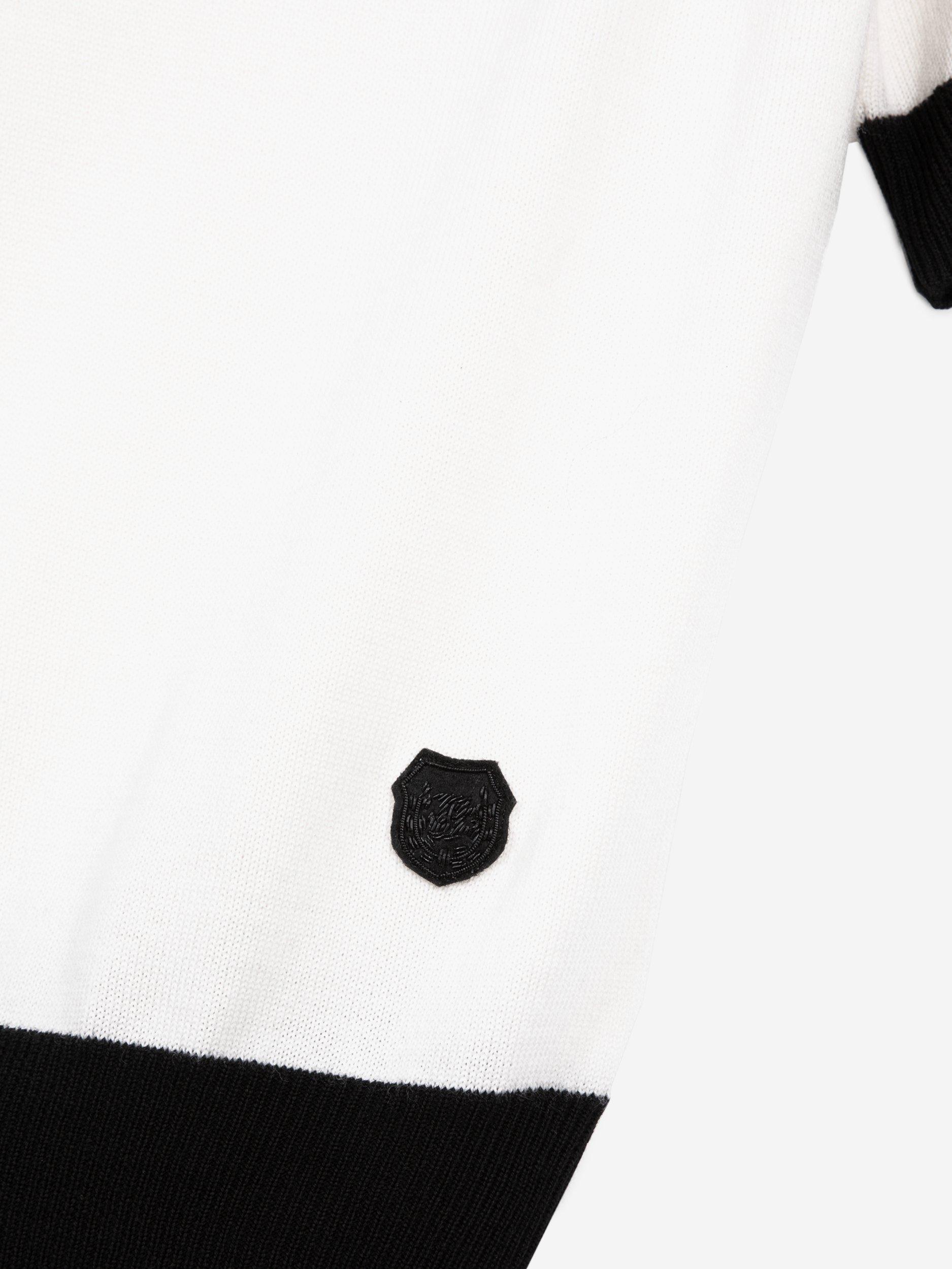 Product image 6 of 6, which shows THE KOOPLES Contrast Tie Sleeve Pure Wool Top, White/Black, 6