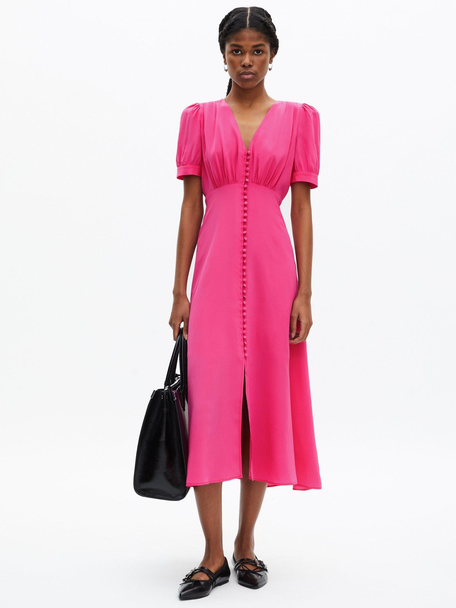 Product image 1 of 5, which shows THE KOOPLES Robe Silk Midi Tea Dress, Fushia, 6