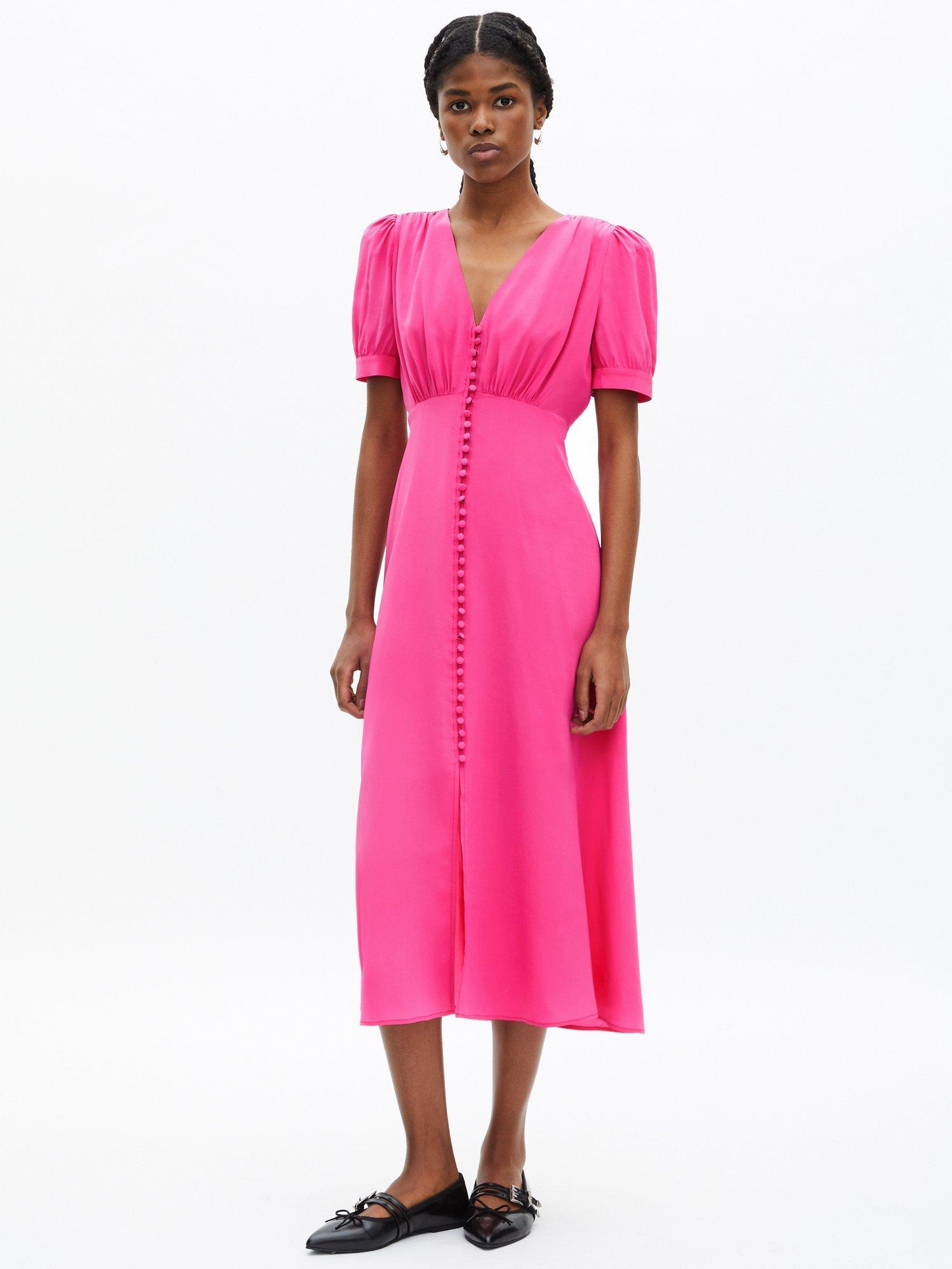 Product image 2 of 5, which shows THE KOOPLES Robe Silk Midi Tea Dress, Fushia, 6