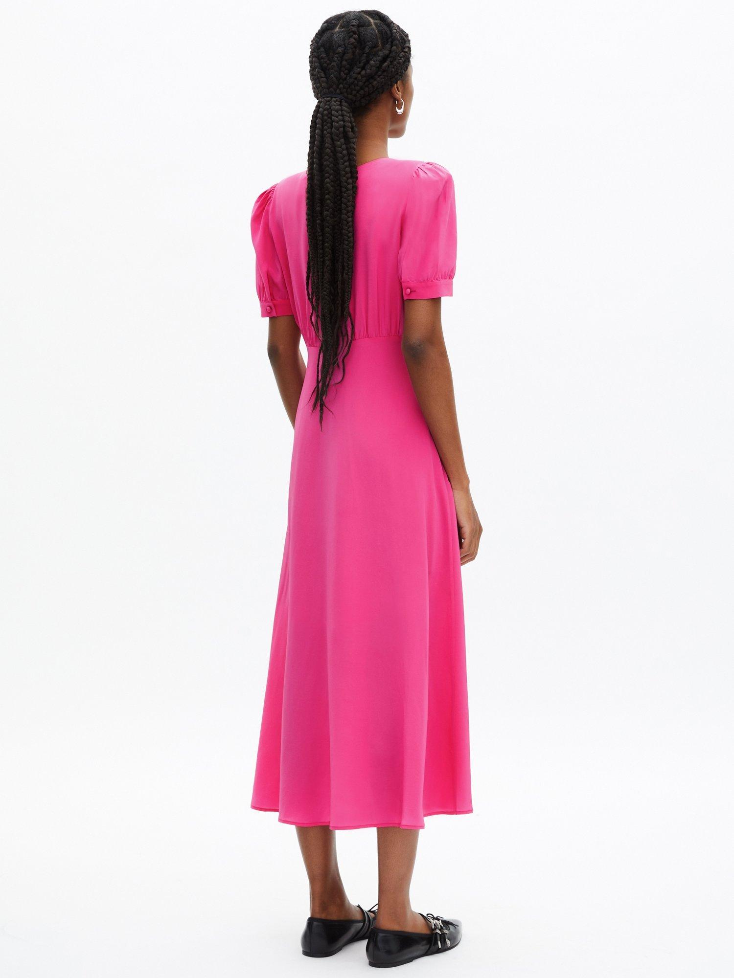 Product image 4 of 5, which shows THE KOOPLES Robe Silk Midi Tea Dress, Fushia, 6