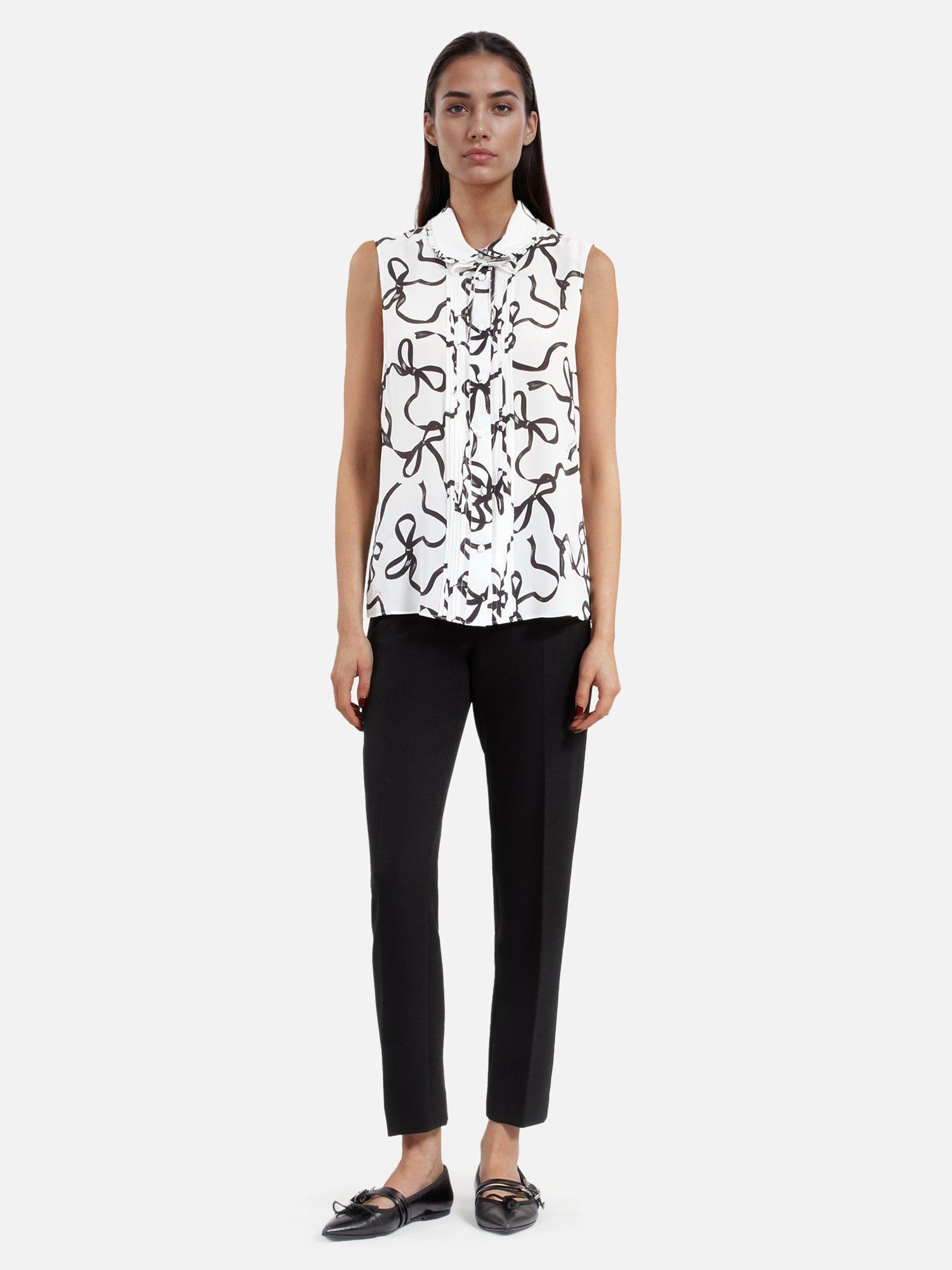 THE KOOPLES Ribbon Pure Silk Sleeveless Shirt, White/Black