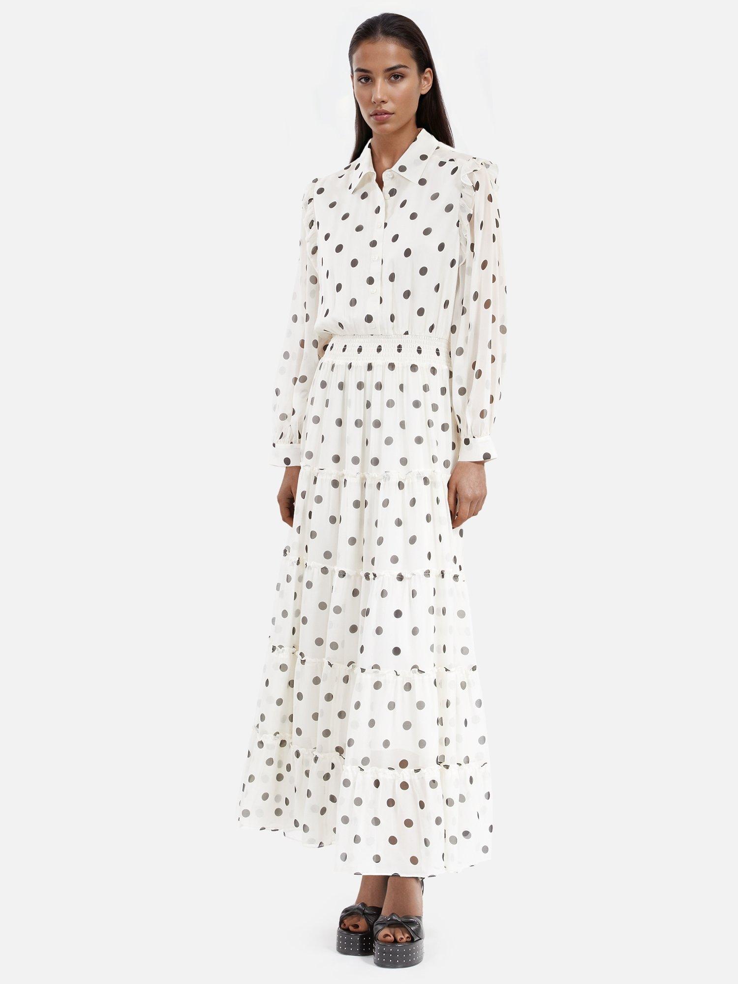 Product image 1 of 6, which shows THE KOOPLES Polka Dot Shirt Dress, White/Black, 10