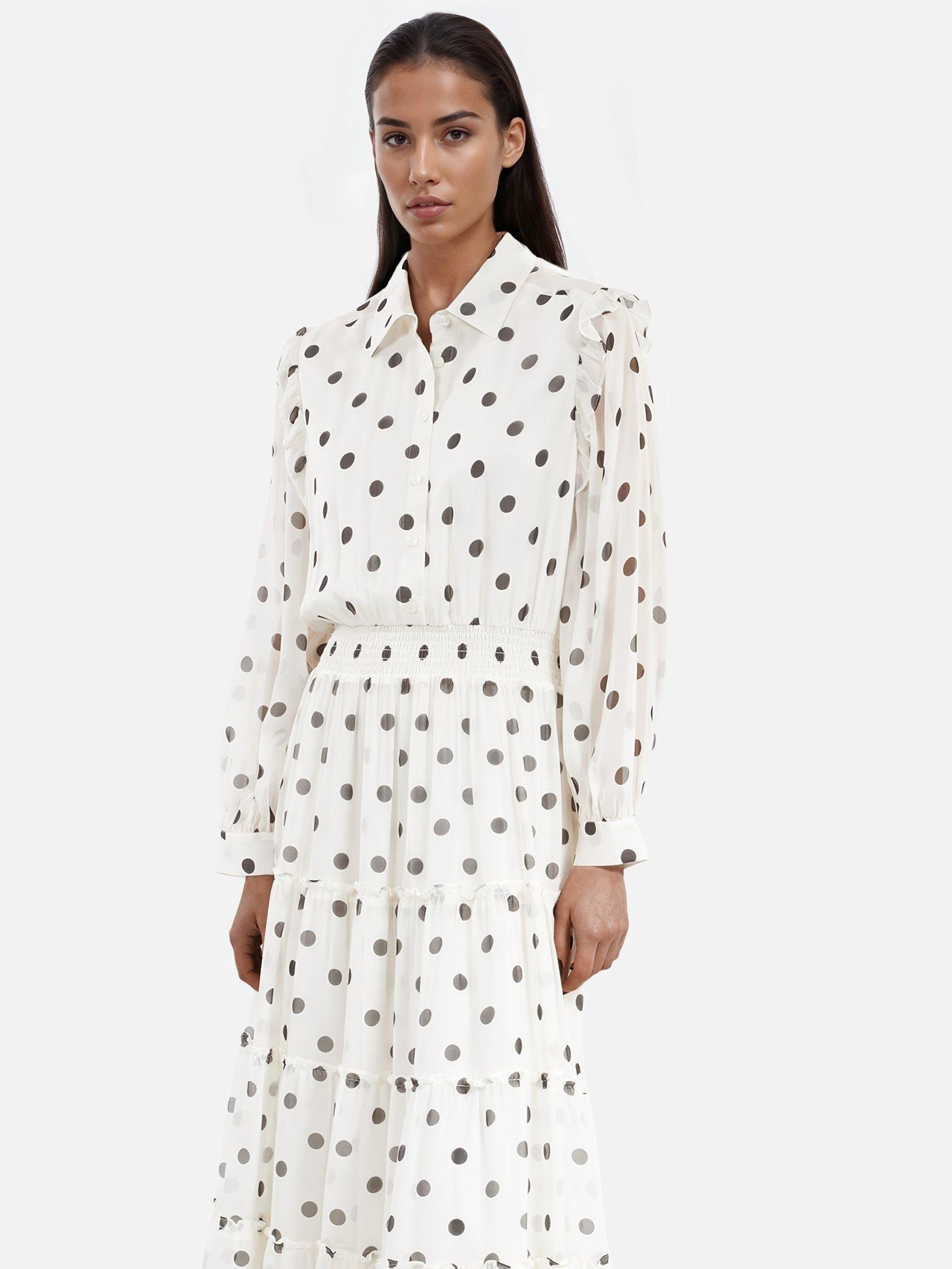 Product image 4 of 6, which shows THE KOOPLES Polka Dot Shirt Dress, White/Black, 10