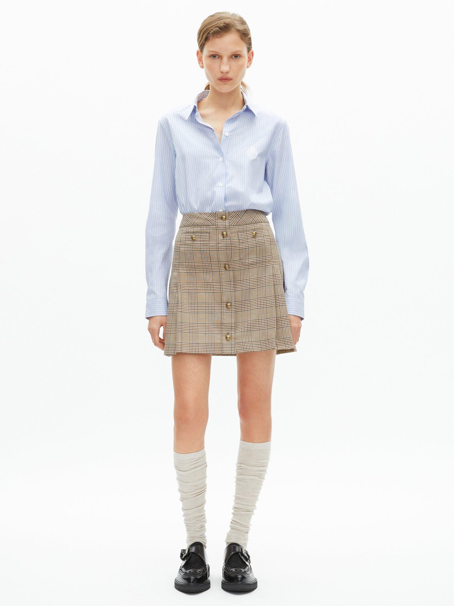 Product image 1 of 6, which shows THE KOOPLES Check Wool Cotton Blend Mini Skirt, Brown Multi, 34