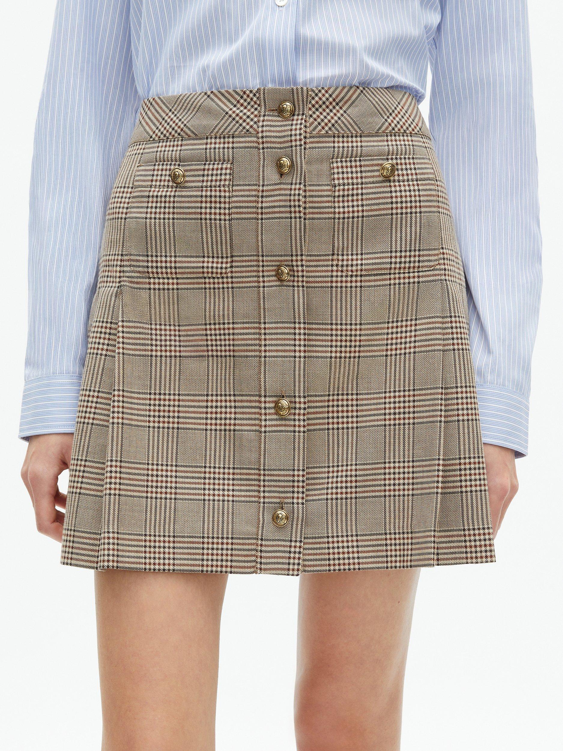 Product image 3 of 6, which shows THE KOOPLES Check Wool Cotton Blend Mini Skirt, Brown Multi, 34