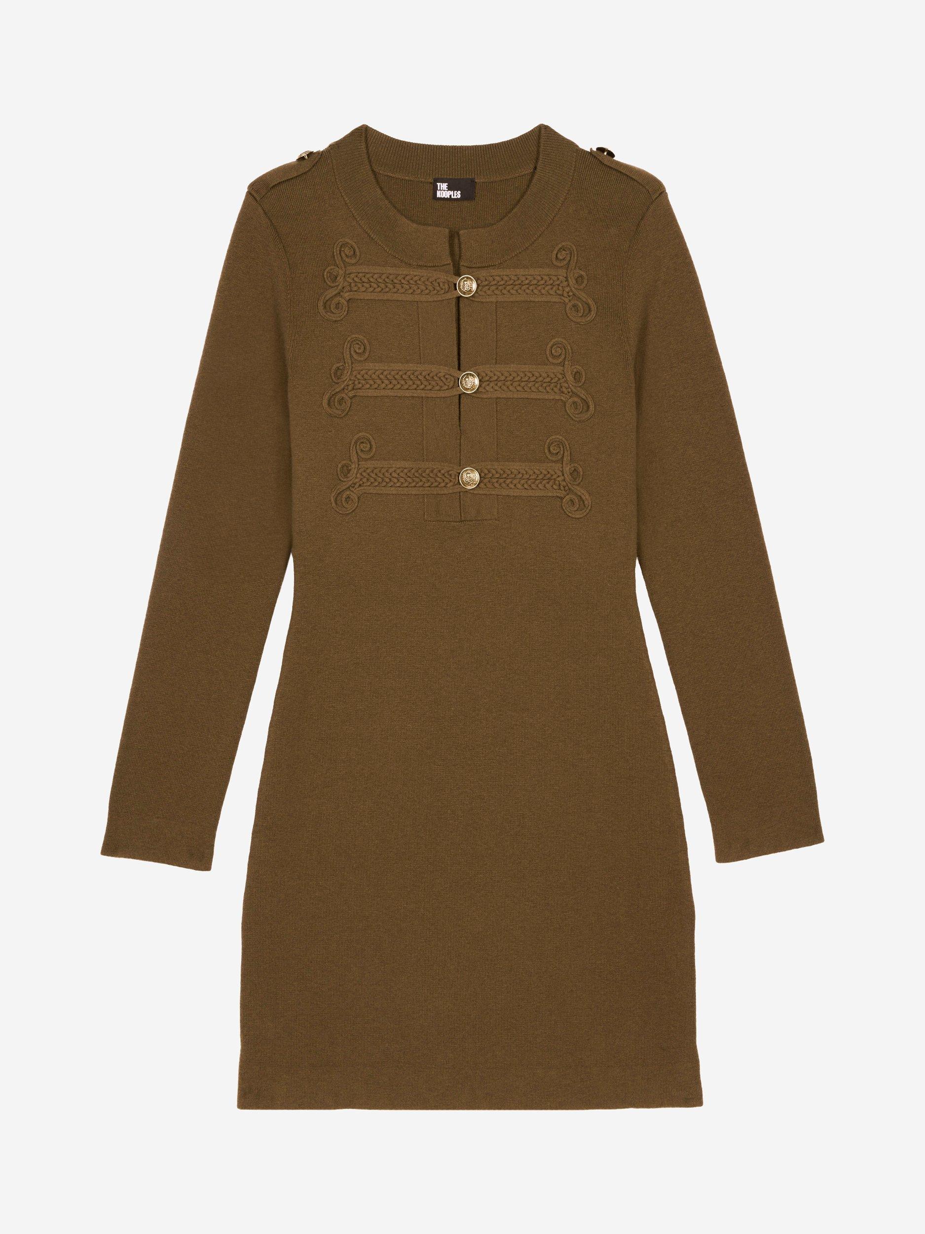 Product image 5 of 6, which shows THE KOOPLES Military Bodycon Wool Blend Dress, Khaki, 6