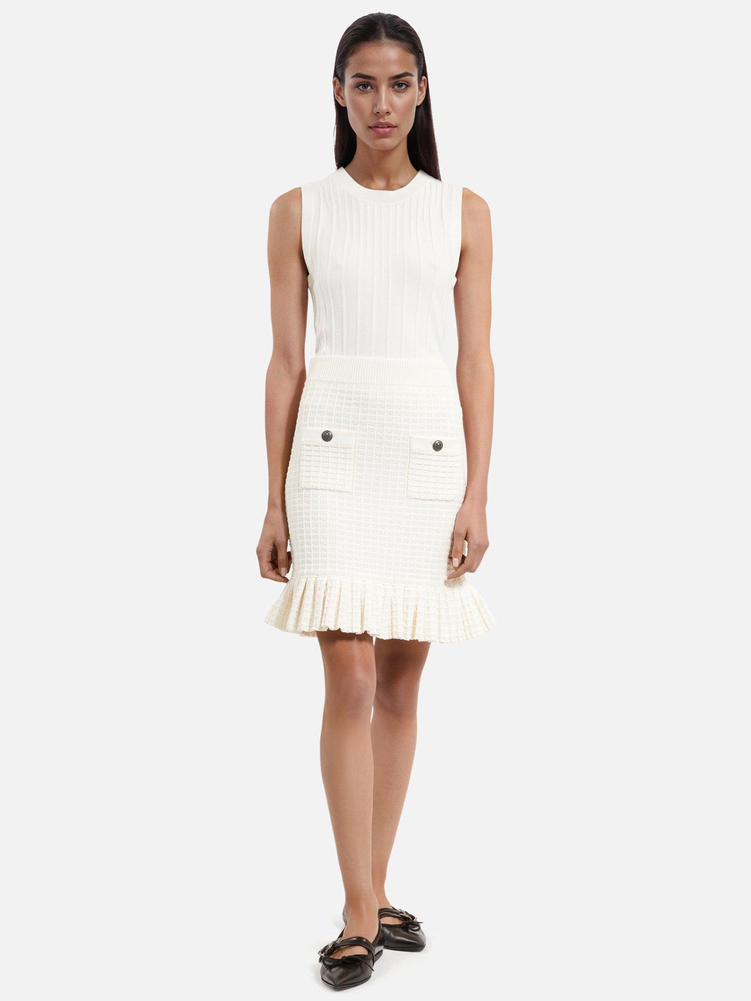 Product image 4 of 7, which shows THE KOOPLES Knitted Frill Hem Skirt, White, 14