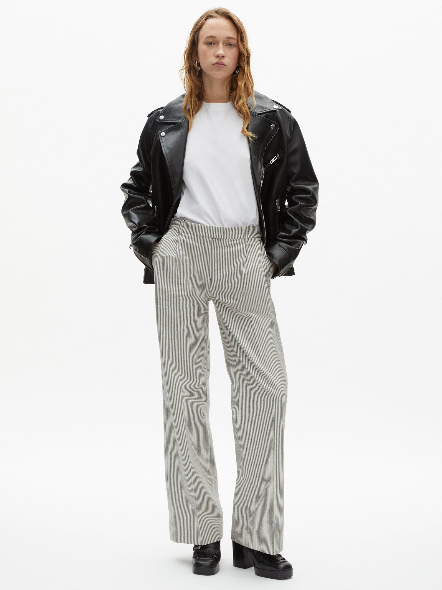 Product image 1 of 6, which shows THE KOOPLES Pantalon Cotton Linen Stripe Wide Leg Trousers, White/Blue, 34