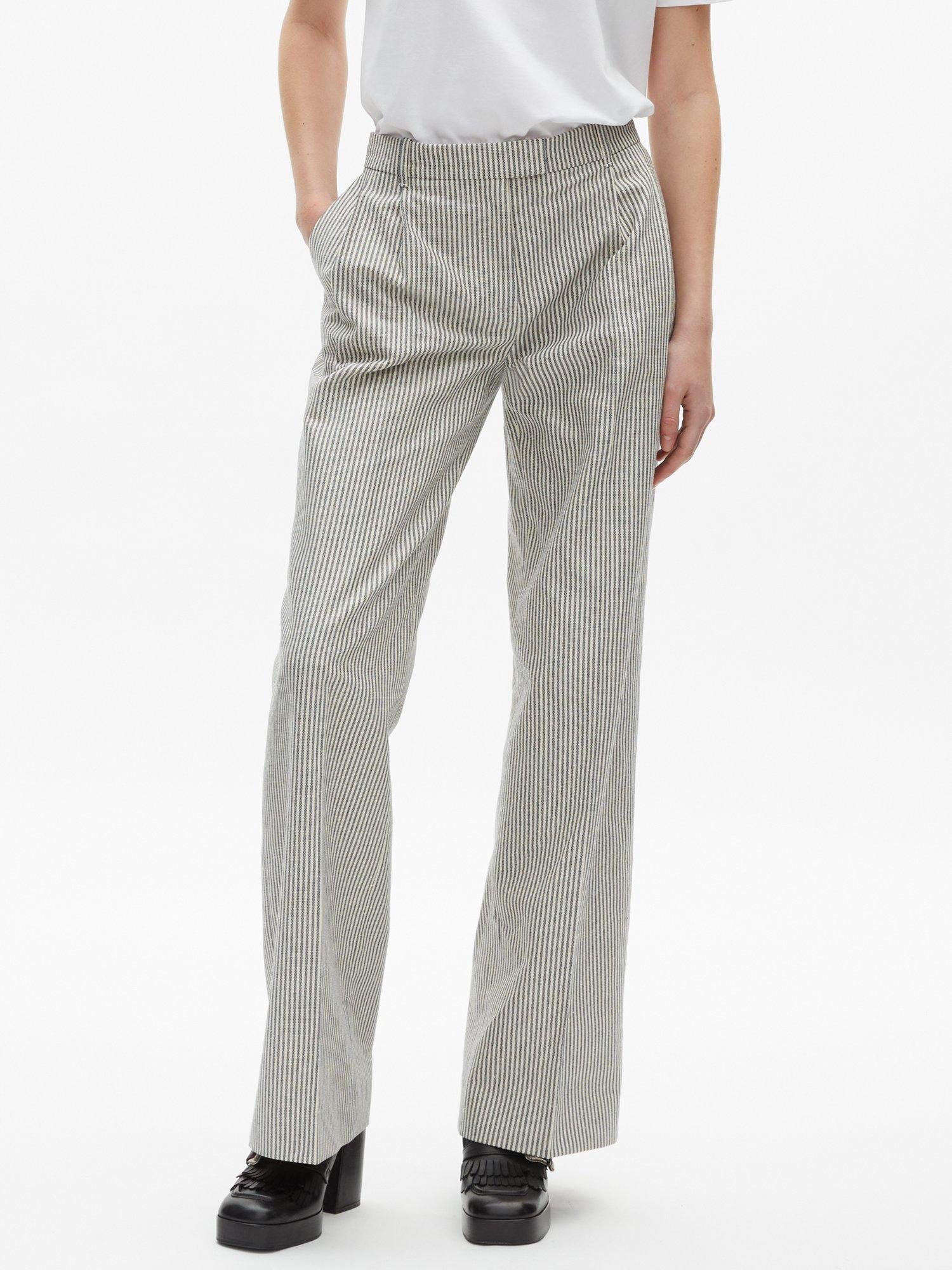 Product image 2 of 6, which shows THE KOOPLES Pantalon Cotton Linen Stripe Wide Leg Trousers, White/Blue, 34