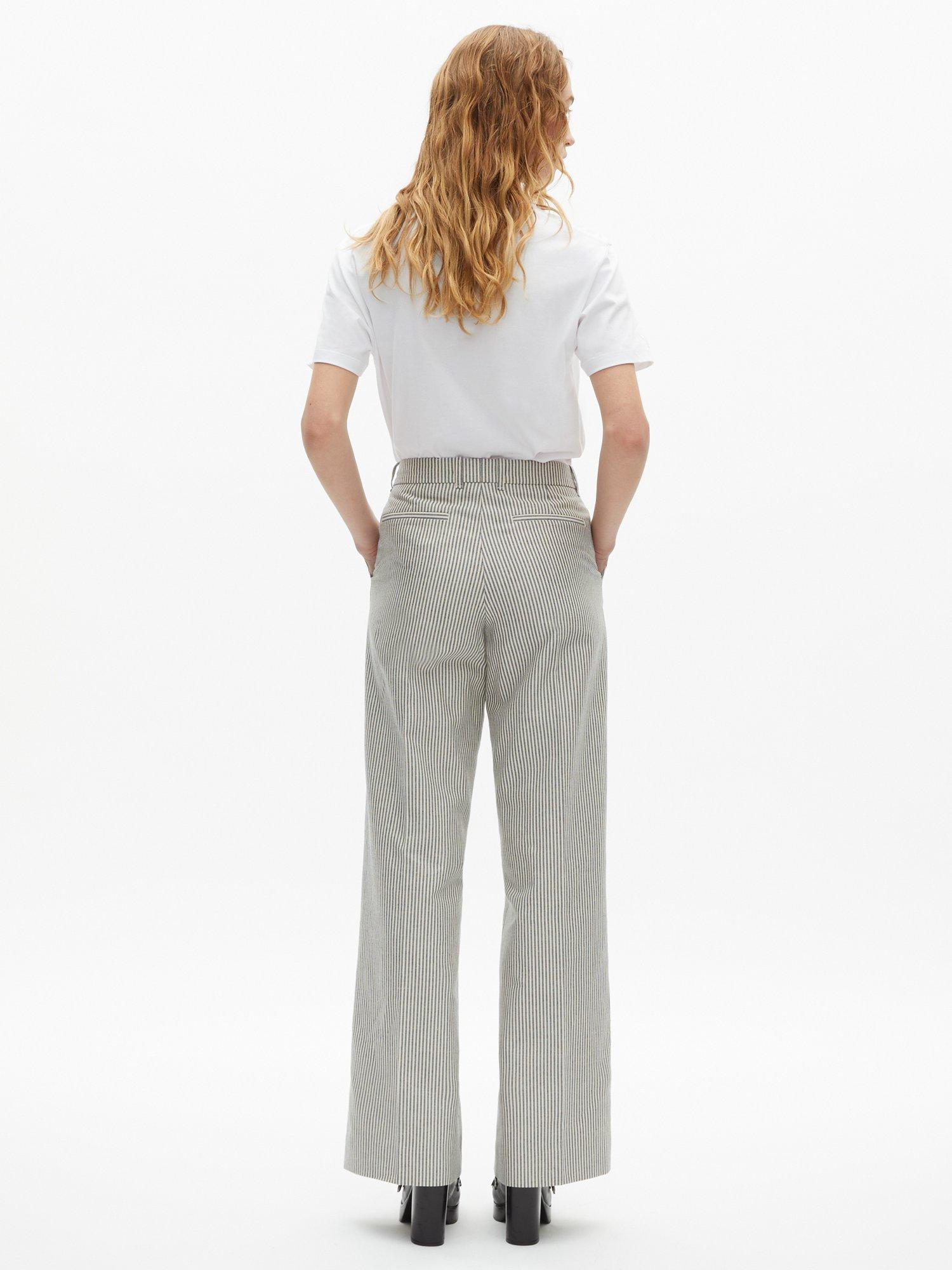Product image 3 of 6, which shows THE KOOPLES Pantalon Cotton Linen Stripe Wide Leg Trousers, White/Blue, 34