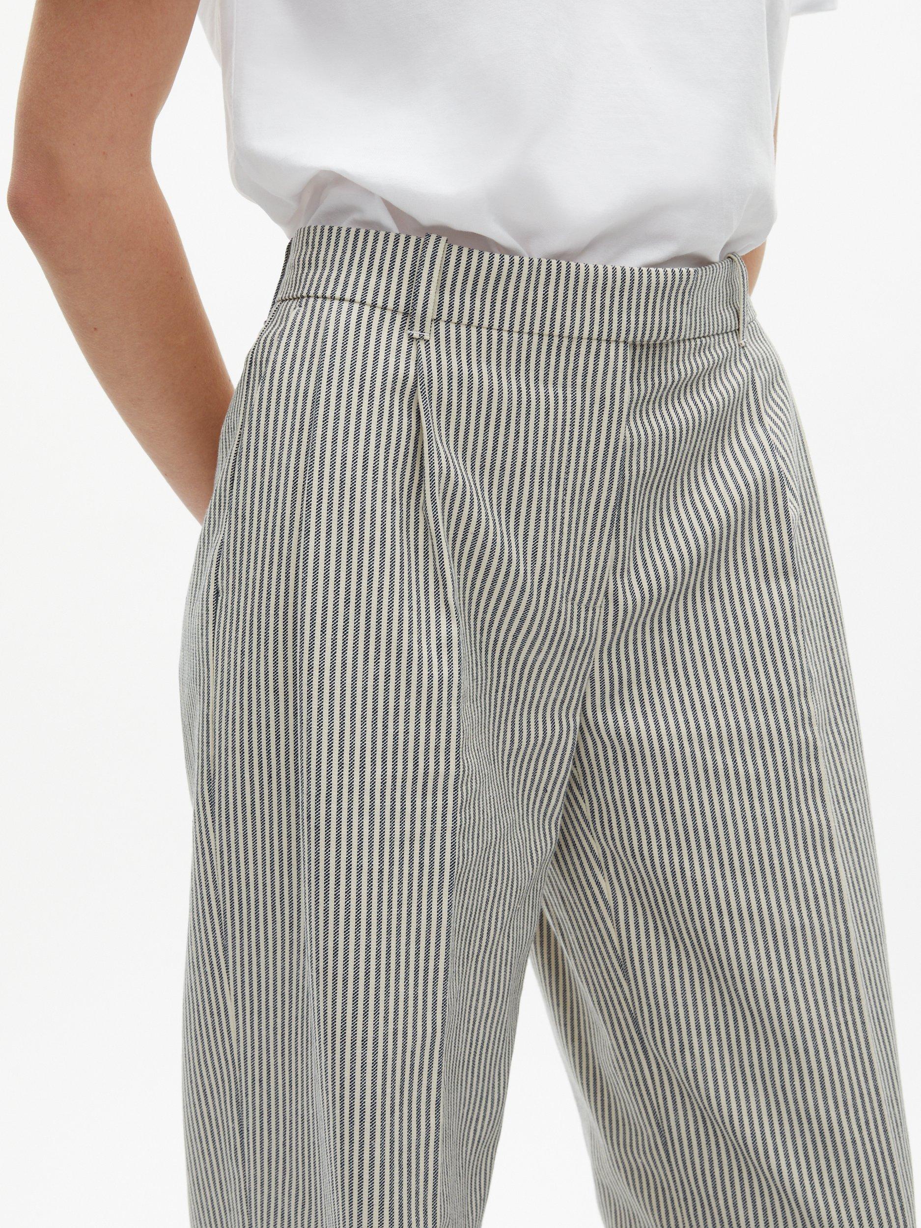 Product image 4 of 6, which shows THE KOOPLES Pantalon Cotton Linen Stripe Wide Leg Trousers, White/Blue, 34