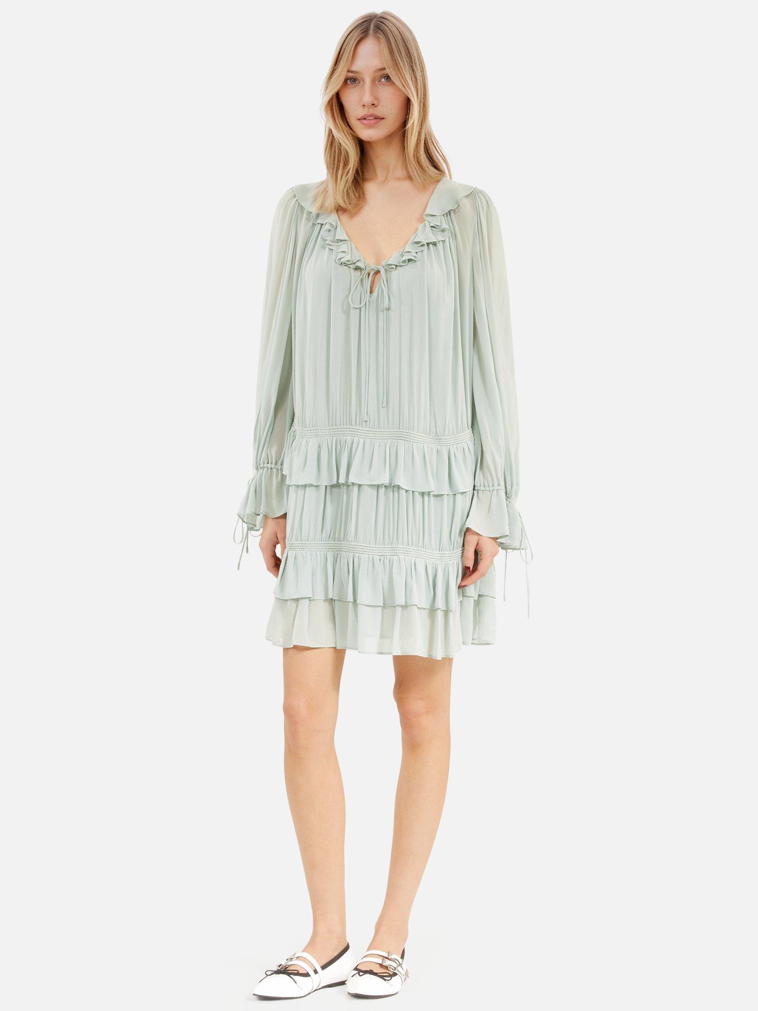 Product image 2 of 6, which shows THE KOOPLES Robe Layered Ruffle Mini Dress, Powder Blue, S-M