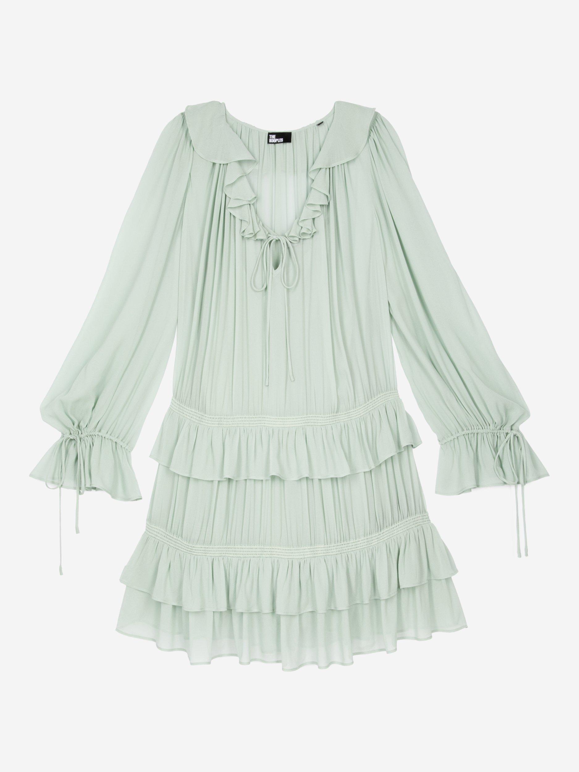 Product image 5 of 6, which shows THE KOOPLES Robe Layered Ruffle Mini Dress, Powder Blue, S-M