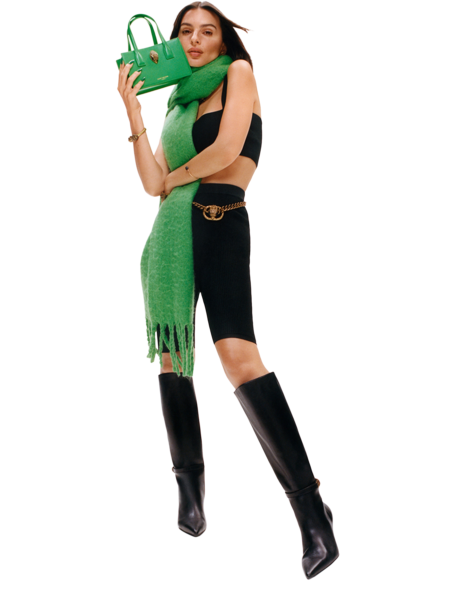 Product image 2 of 7, which shows Kurt Geiger London Kensington Leather Pointed Flexi Knee High Boots, Black, 3