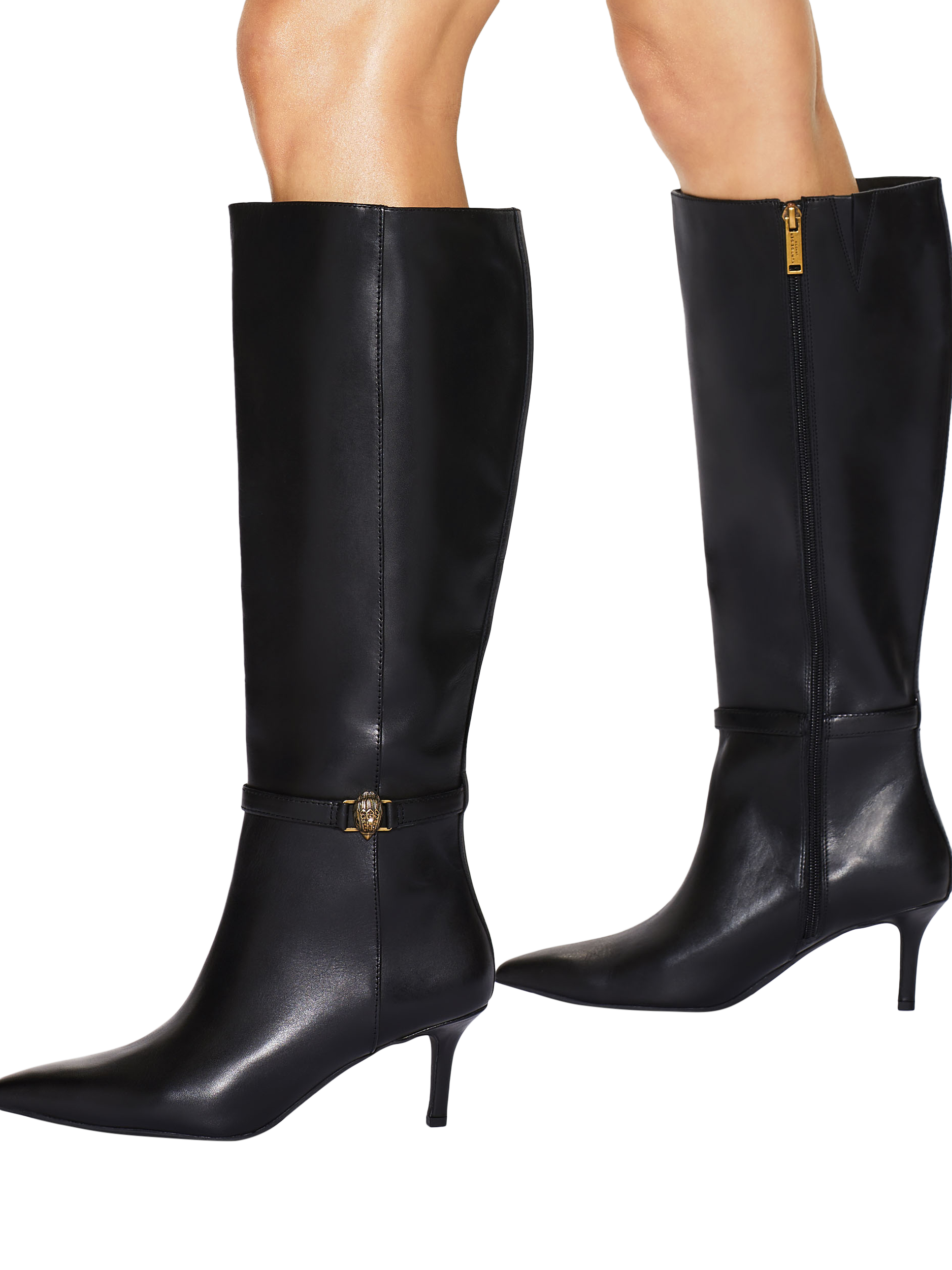 Product image 3 of 7, which shows Kurt Geiger London Kensington Leather Pointed Flexi Knee High Boots, Black, 3