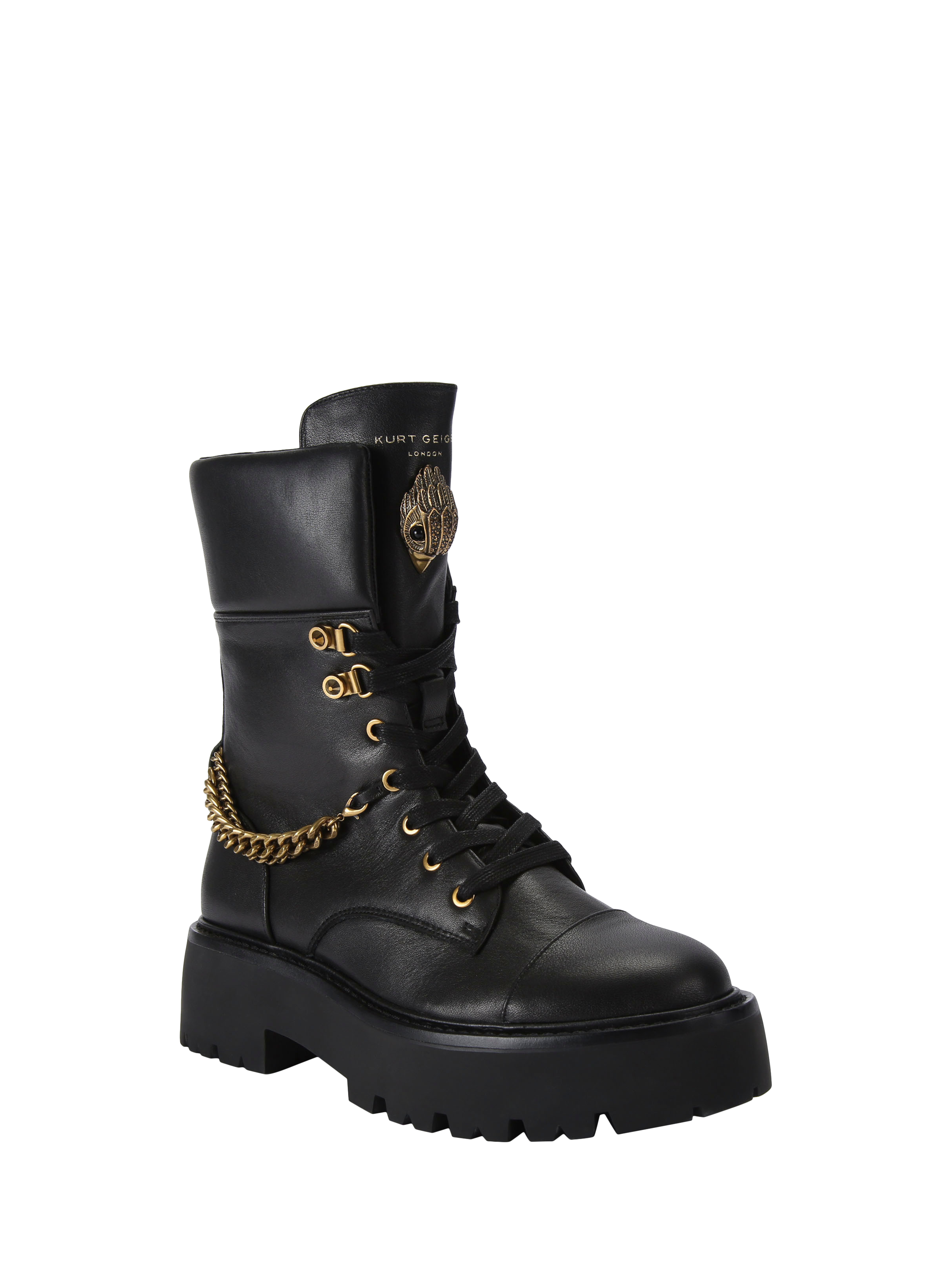 Product image 2 of 5, which shows Kurt Geiger London Kensington Leather Combat Boots, Black, 3