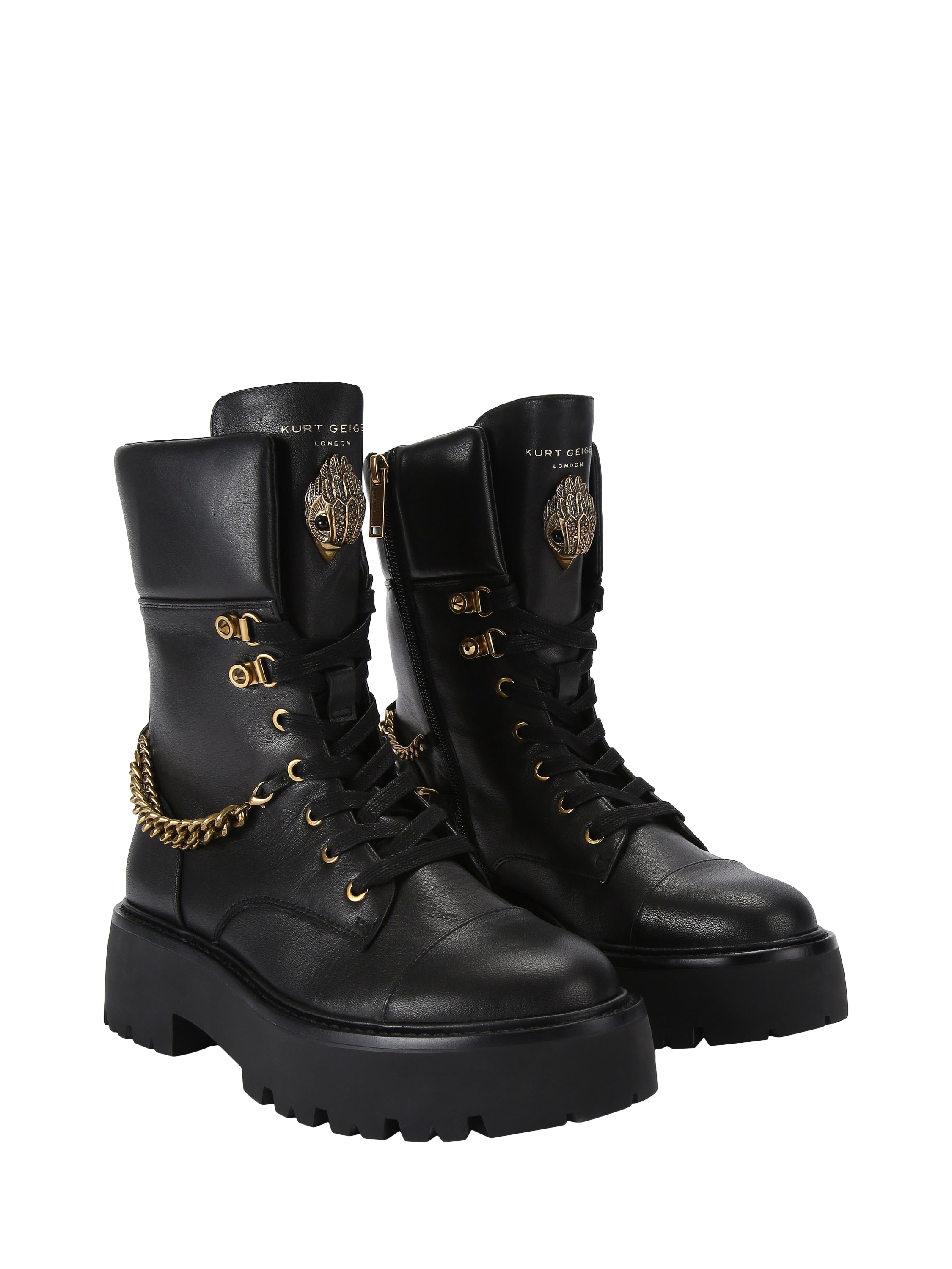 Product image 4 of 5, which shows Kurt Geiger London Kensington Leather Combat Boots, Black, 3