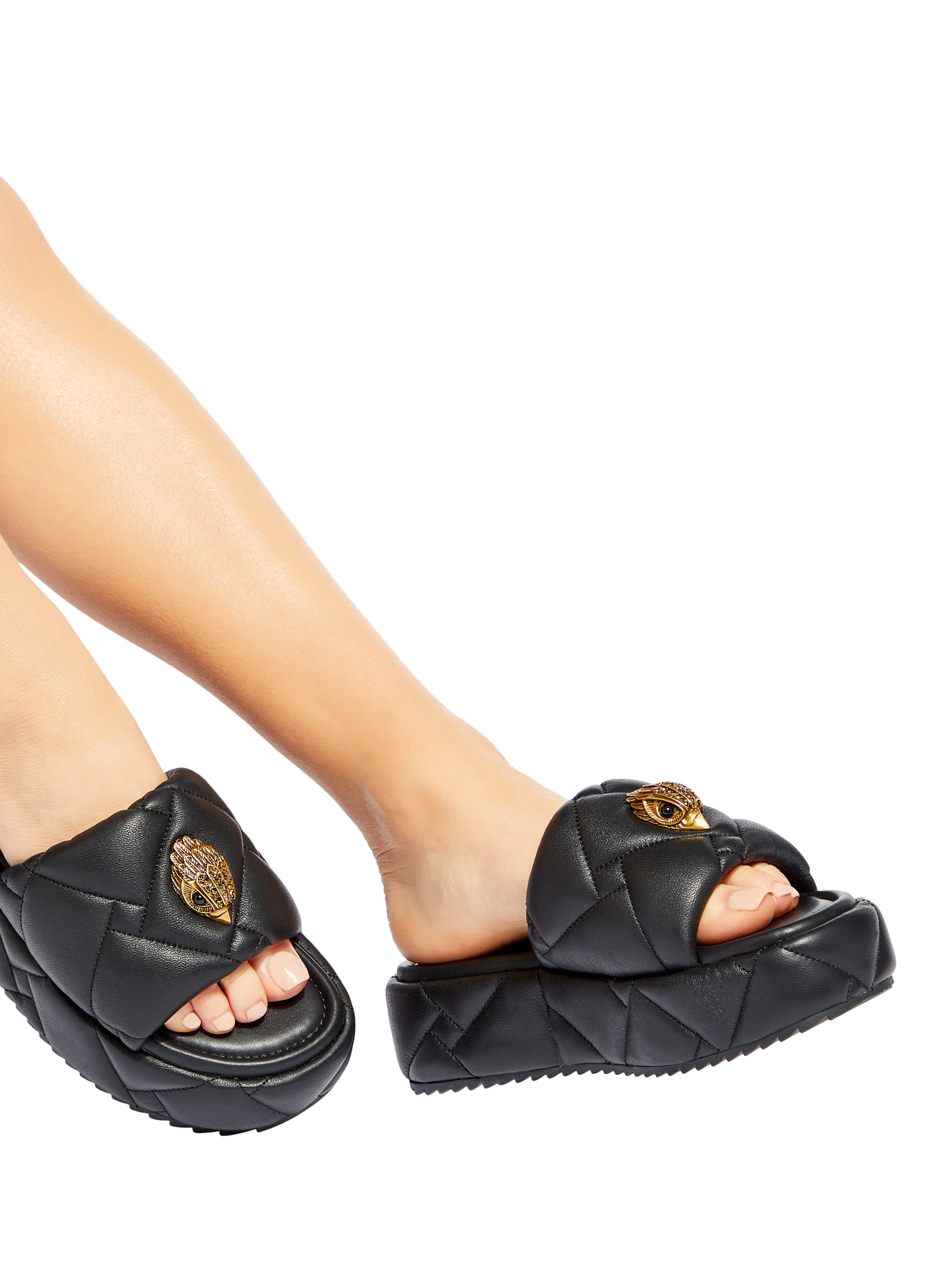 Product image 2 of 7, which shows Kurt Geiger London Kensington Puff Leather Platform Sandals, Black, 3