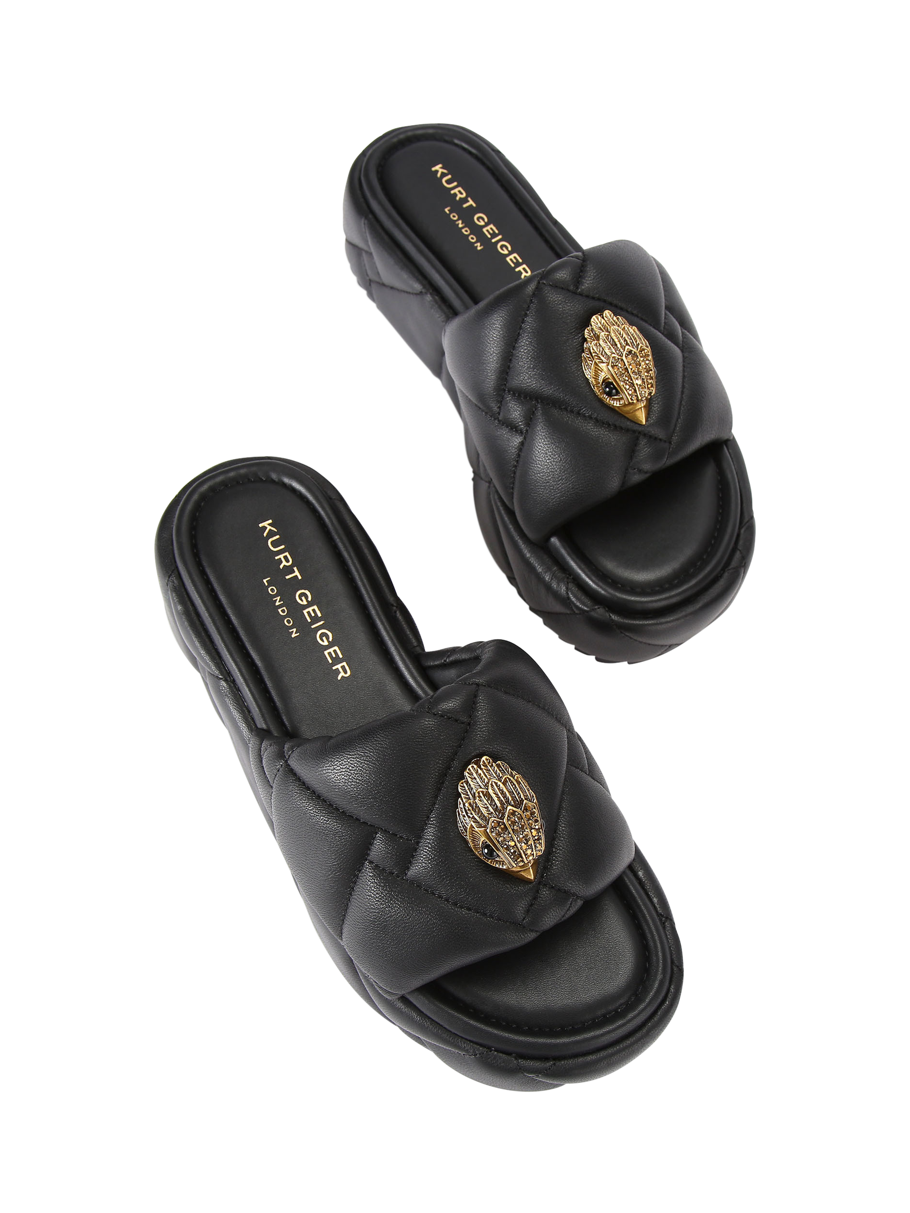 Product image 4 of 7, which shows Kurt Geiger London Kensington Puff Leather Platform Sandals, Black, 3