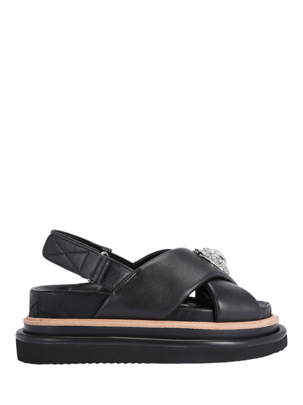 Kurt Geiger London Orson Leather Cross Strap Flatform Sandals, Black