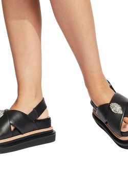 Kurt Geiger London Orson Leather Cross Strap Flatform Sandals - view 2, Black
