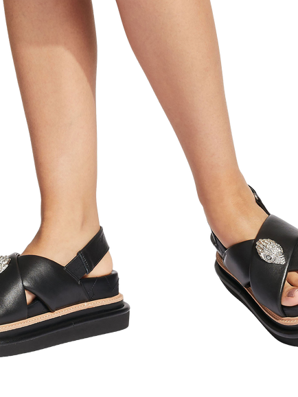 Kurt Geiger London Orson Leather Cross Strap Flatform Sandals - view 2, Black