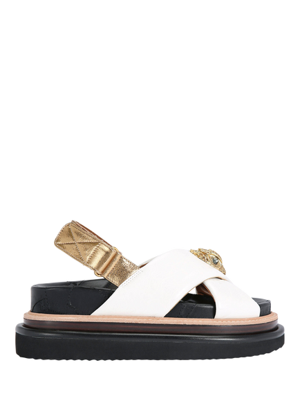 Kurt Geiger London Orson Leather Cross Strap Flatform Sandals, Putty/Gold