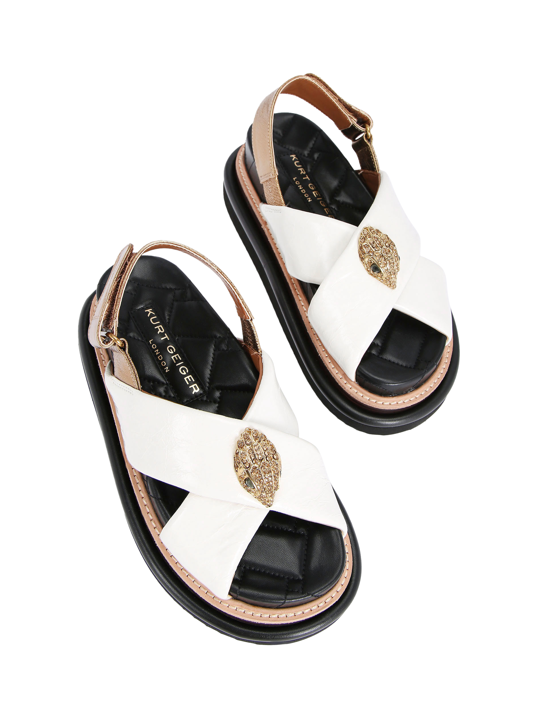 Product image 5 of 6, which shows Kurt Geiger London Orson Leather Cross Strap Flatform Sandals, Putty/Gold, 3