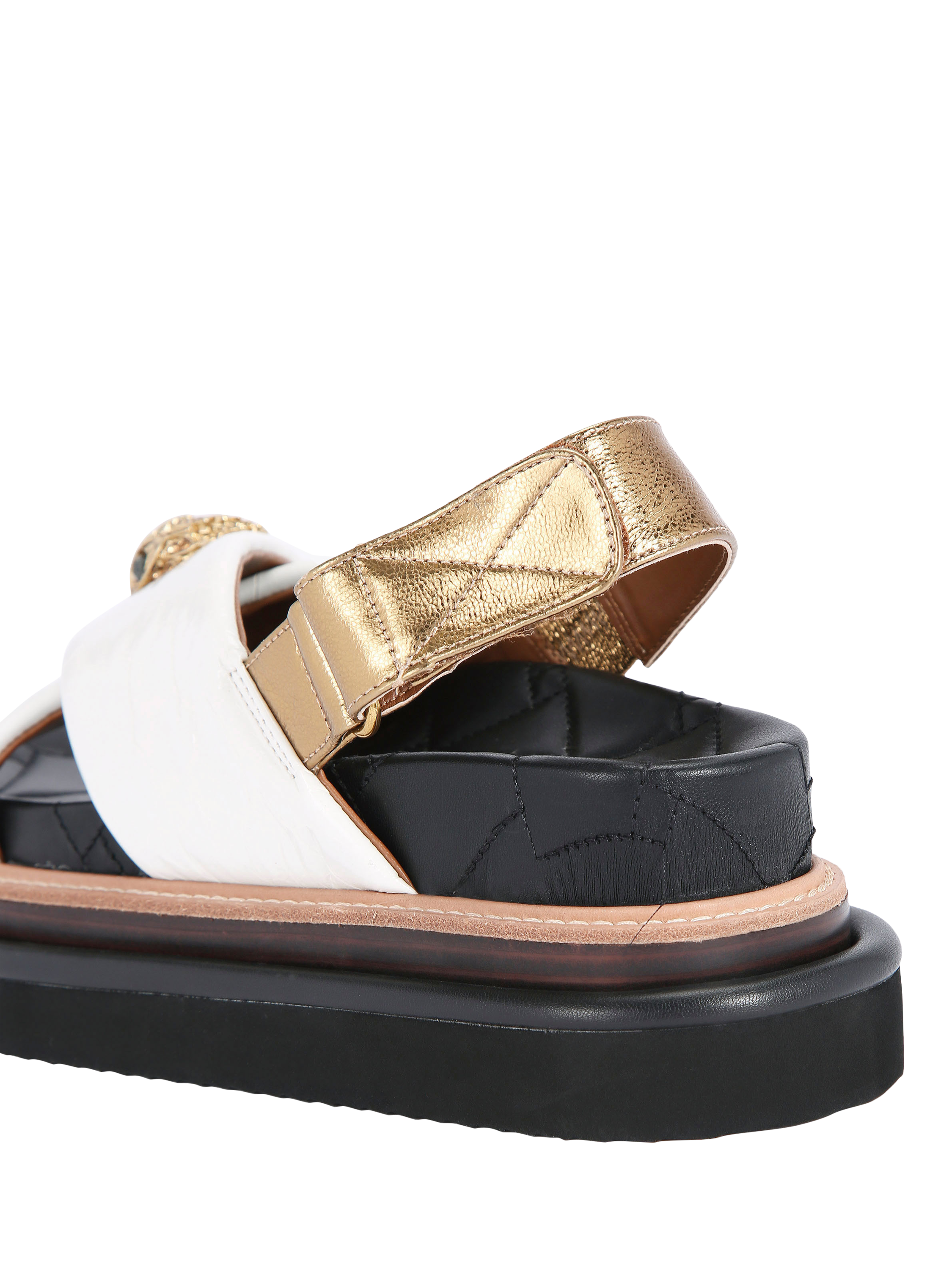 Product image 2 of 6, which shows Kurt Geiger London Orson Leather Cross Strap Flatform Sandals, Putty/Gold, 3