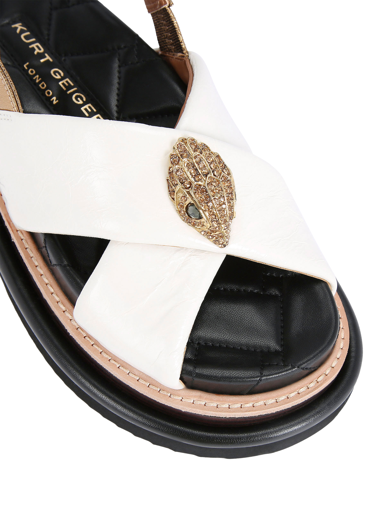 Product image 3 of 6, which shows Kurt Geiger London Orson Leather Cross Strap Flatform Sandals, Putty/Gold, 3