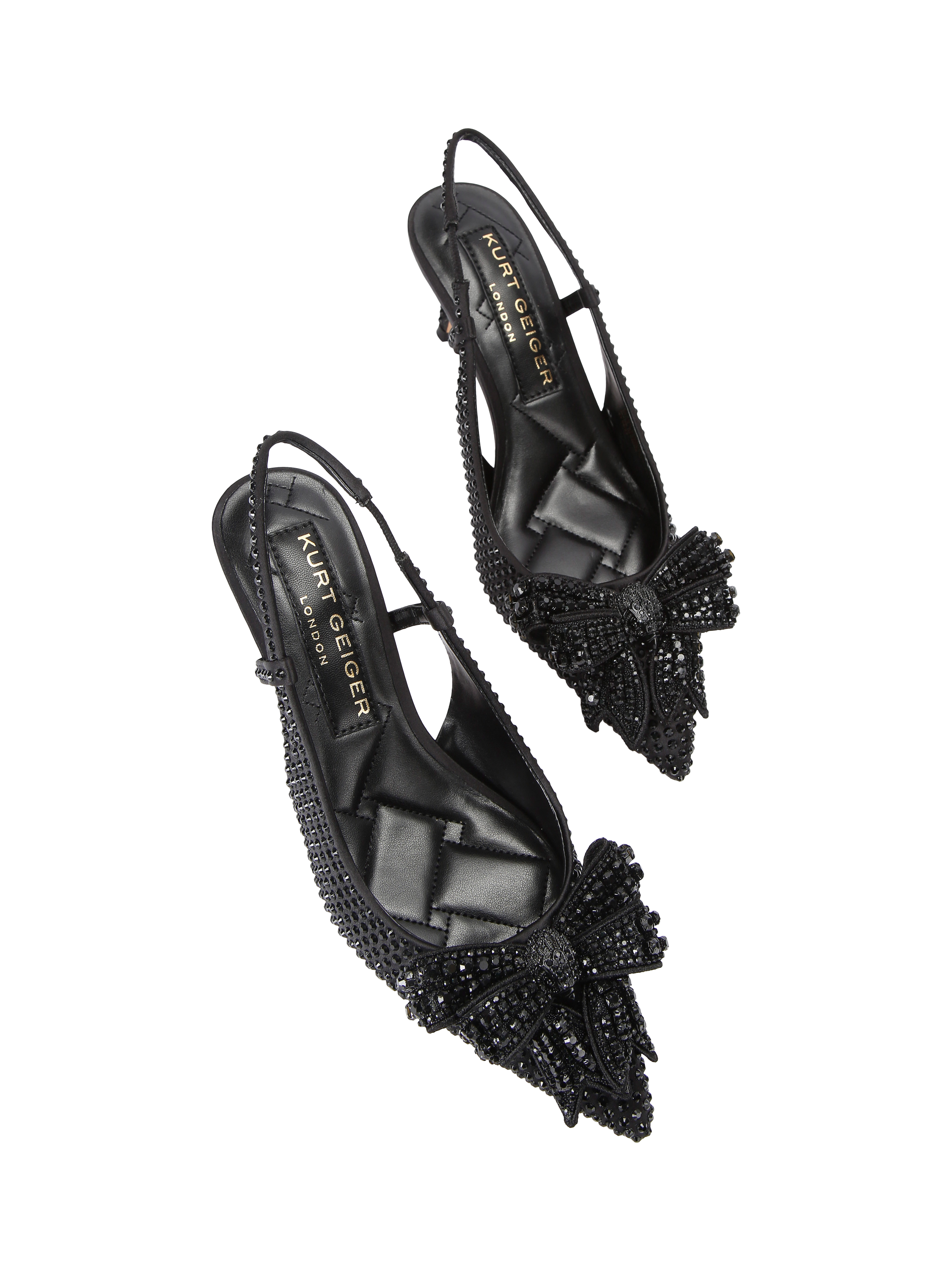 Product image 3 of 6, which shows Kurt Geiger London Belgravia Crystal Bow Slingback Court Shoes, Black, 3
